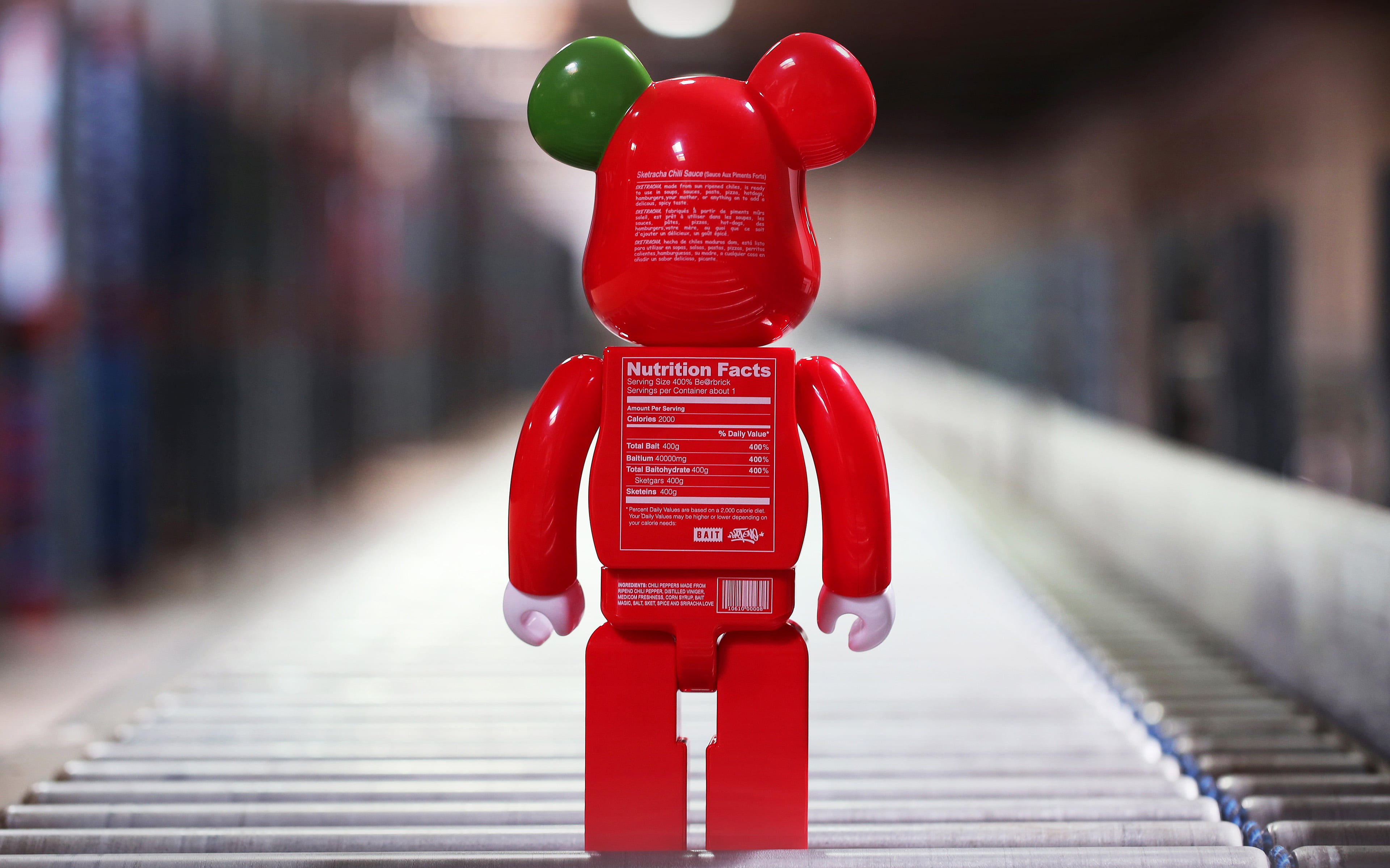 bearbrick, footpath, technology, communication, safety, built structure, no people, protection, red, security, day, city, art, focus on foreground, track, HD Wallpaper