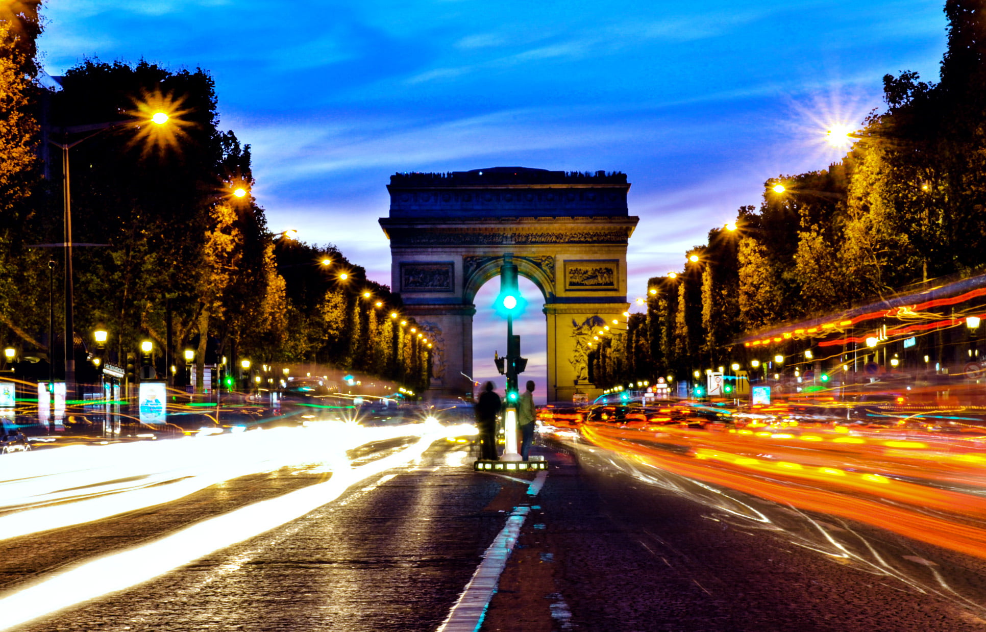 arc de triomphe, arc, de, illuminated, city Life, timelapse photography, urban Scene, car, statue, at night, travel Destinations, travel, long Exposure, HD Wallpaper