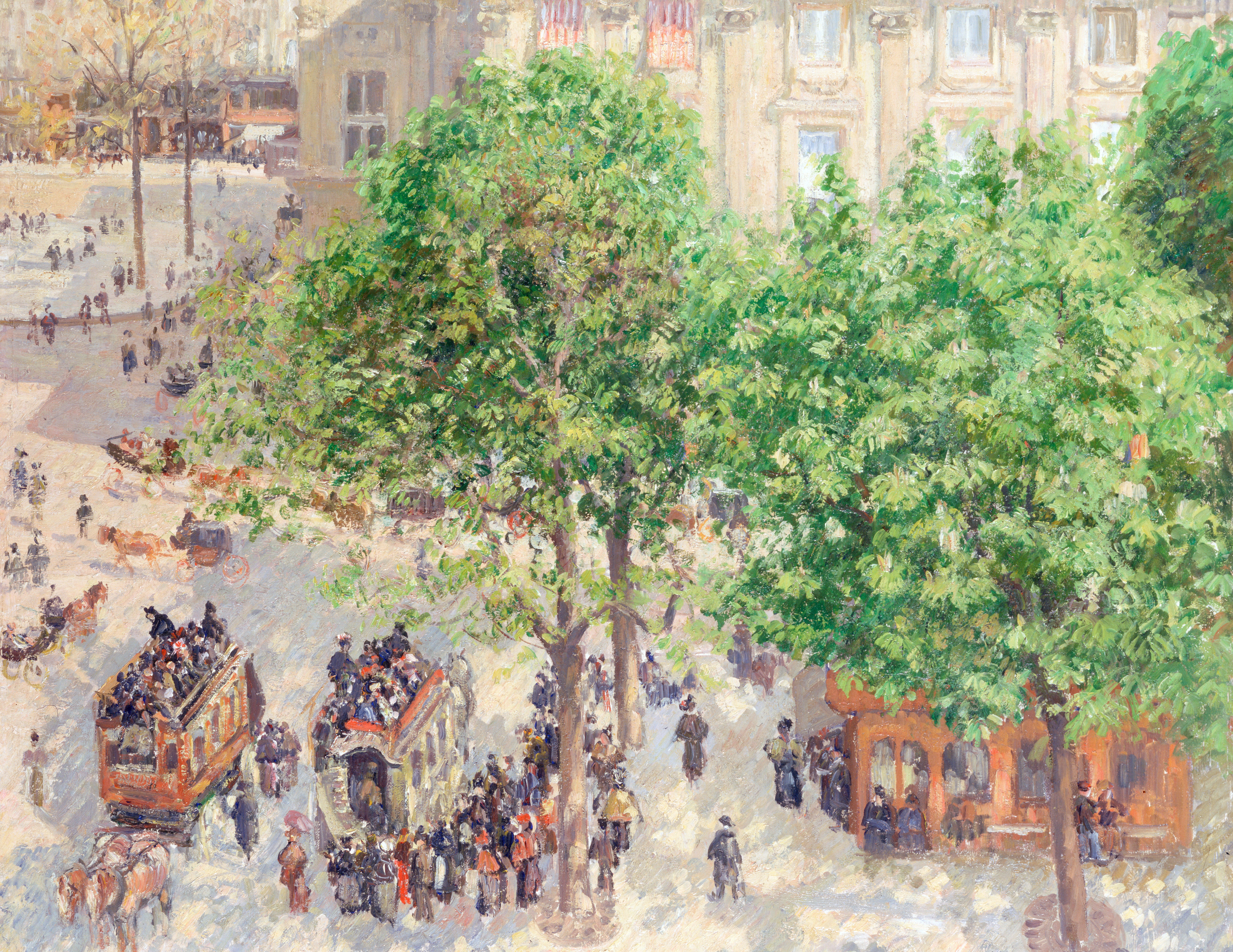 Place du Theatre Francaise. Spring, 5K, the urban landscape, Jacob Abraham Camille Pissarro, picture, Camille Pissarro, HD Wallpaper