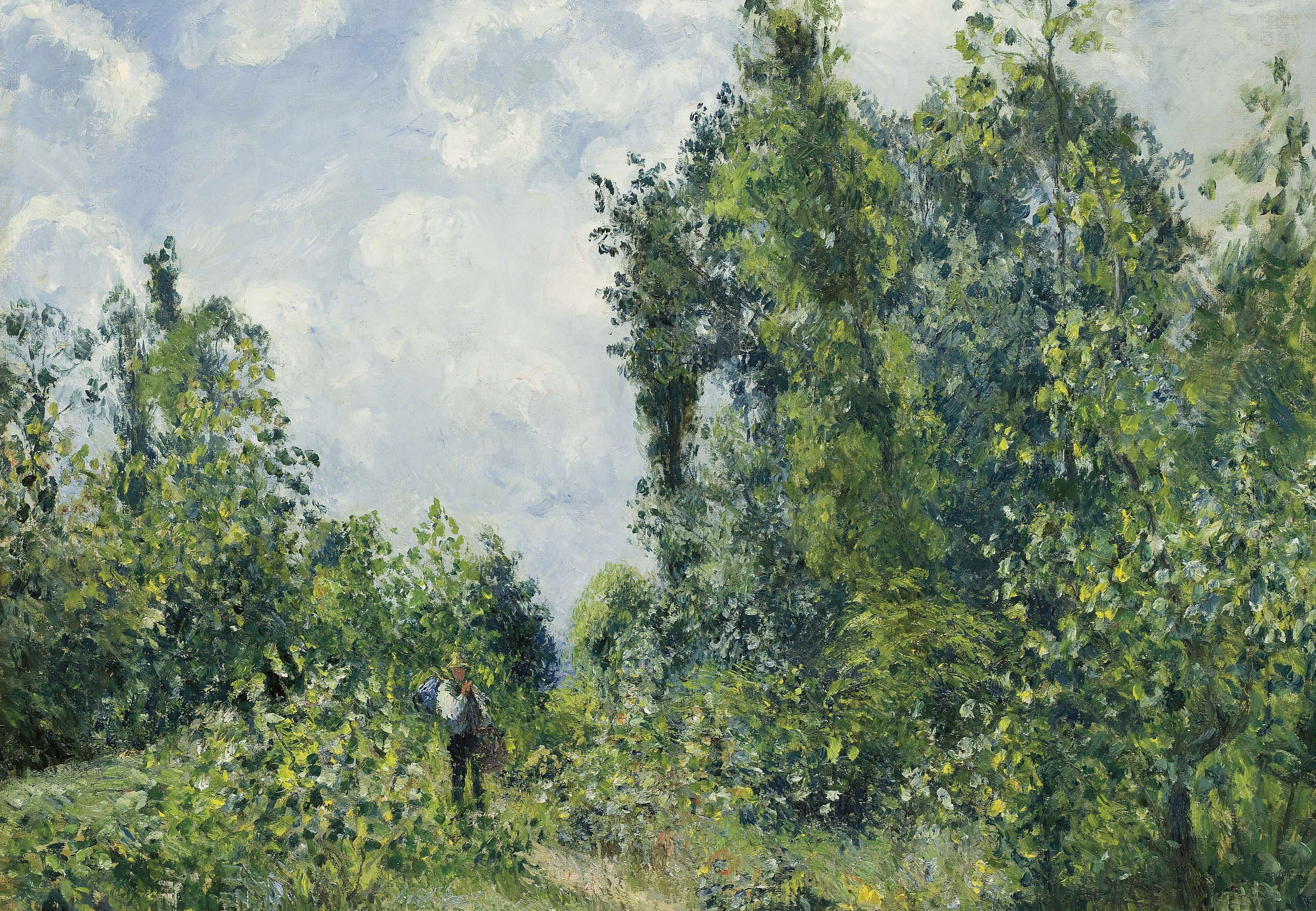 landscape, Camille Pissarro, trees, The traveler Coming from the Forest, nature, 4K, picture, HD Wallpaper