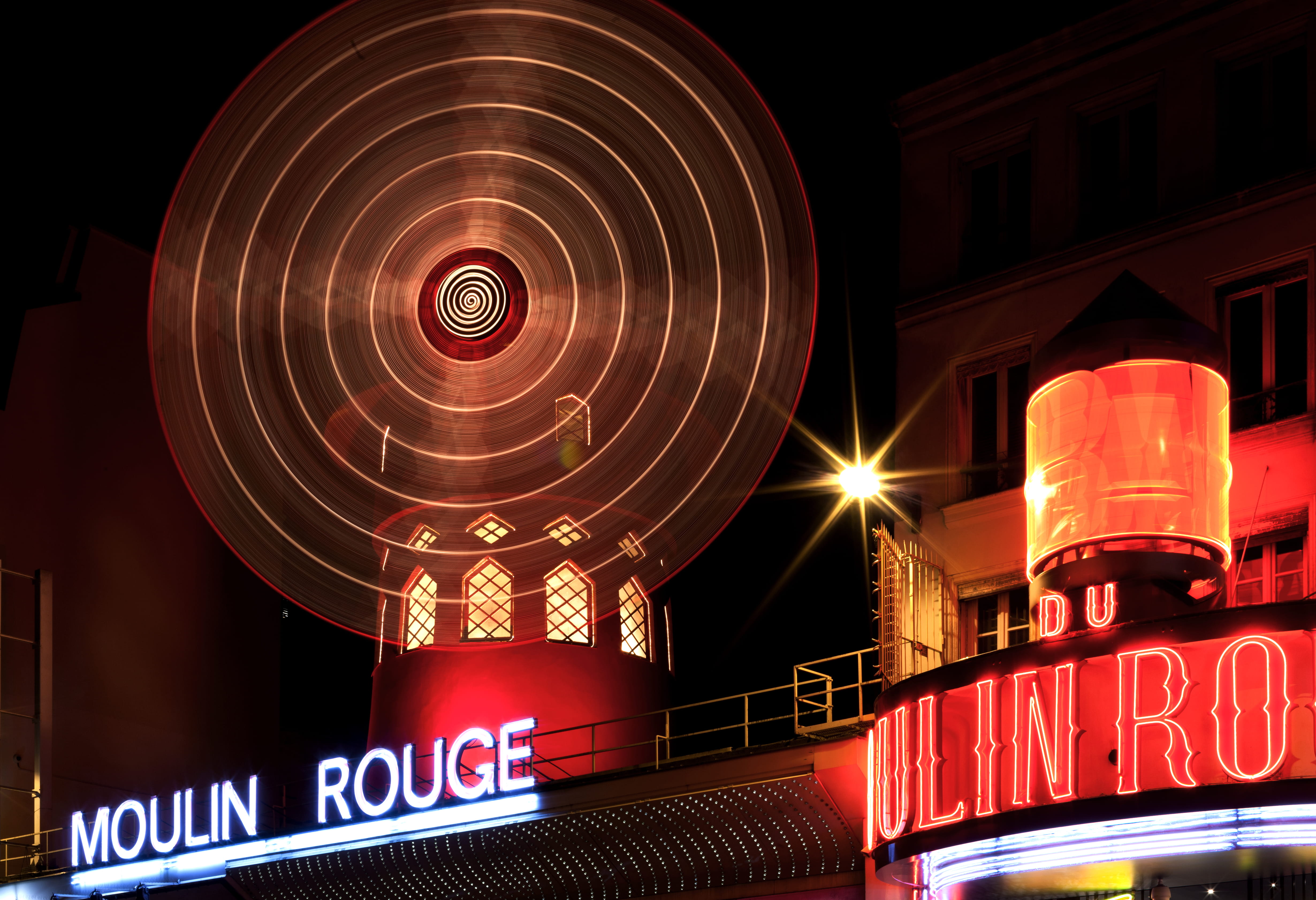 outdoors, motion, building exterior, pigalle, long exposure, red, neon, transportation, blurred motion, communication, paris, france, text, moving light, HD Wallpaper