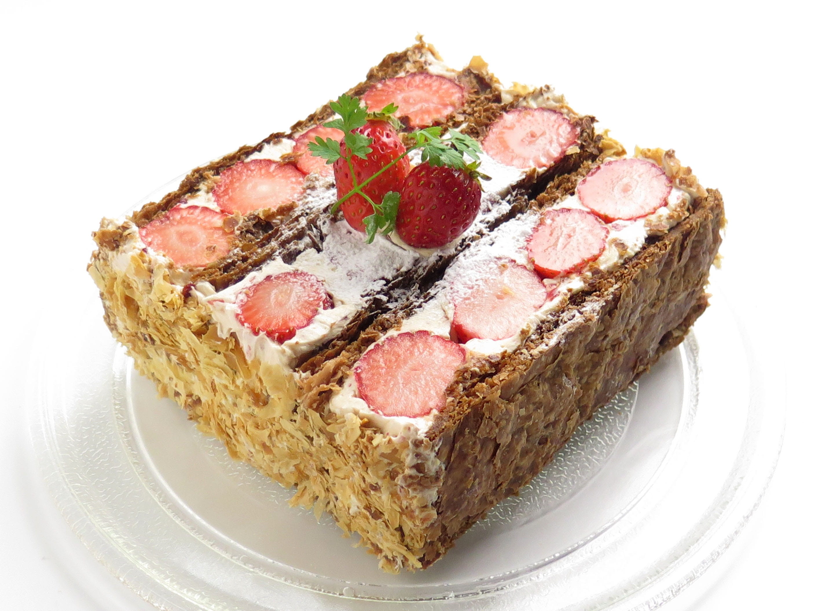 pie, Strawberry, baked, cake, healthy eating, Cake, pink color, red, ready-to-eat, Sweet, food, wellbeing, cream, Fruit, mille-feuille, leaf, sugar, temptation, HD Wallpaper