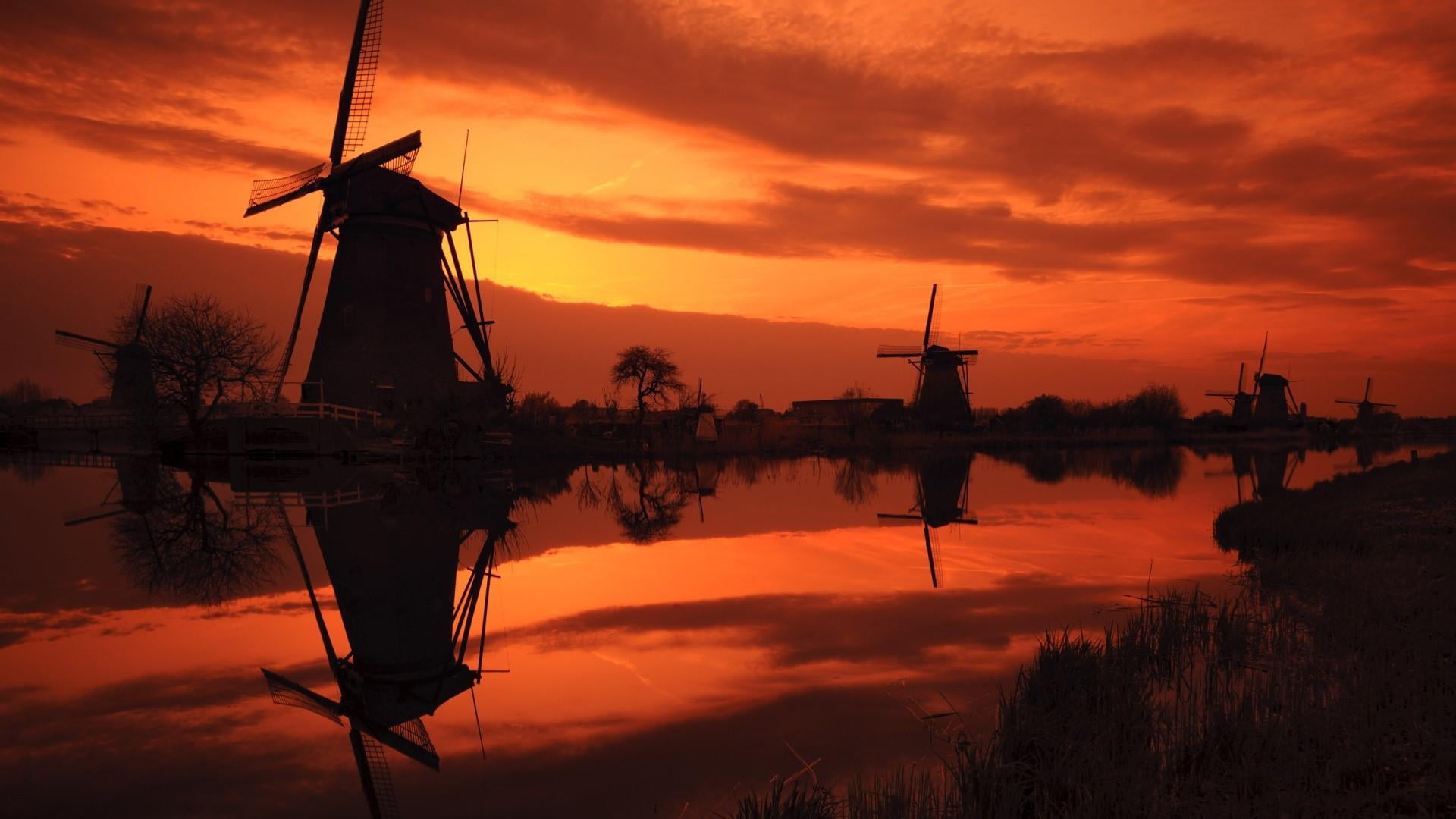 turbine, environmental conservation, nature, cloud - sky, dusk, unesco world heritage, waterway, canal, wind turbine, beauty in nature, sailboat, alternative energy, HD Wallpaper