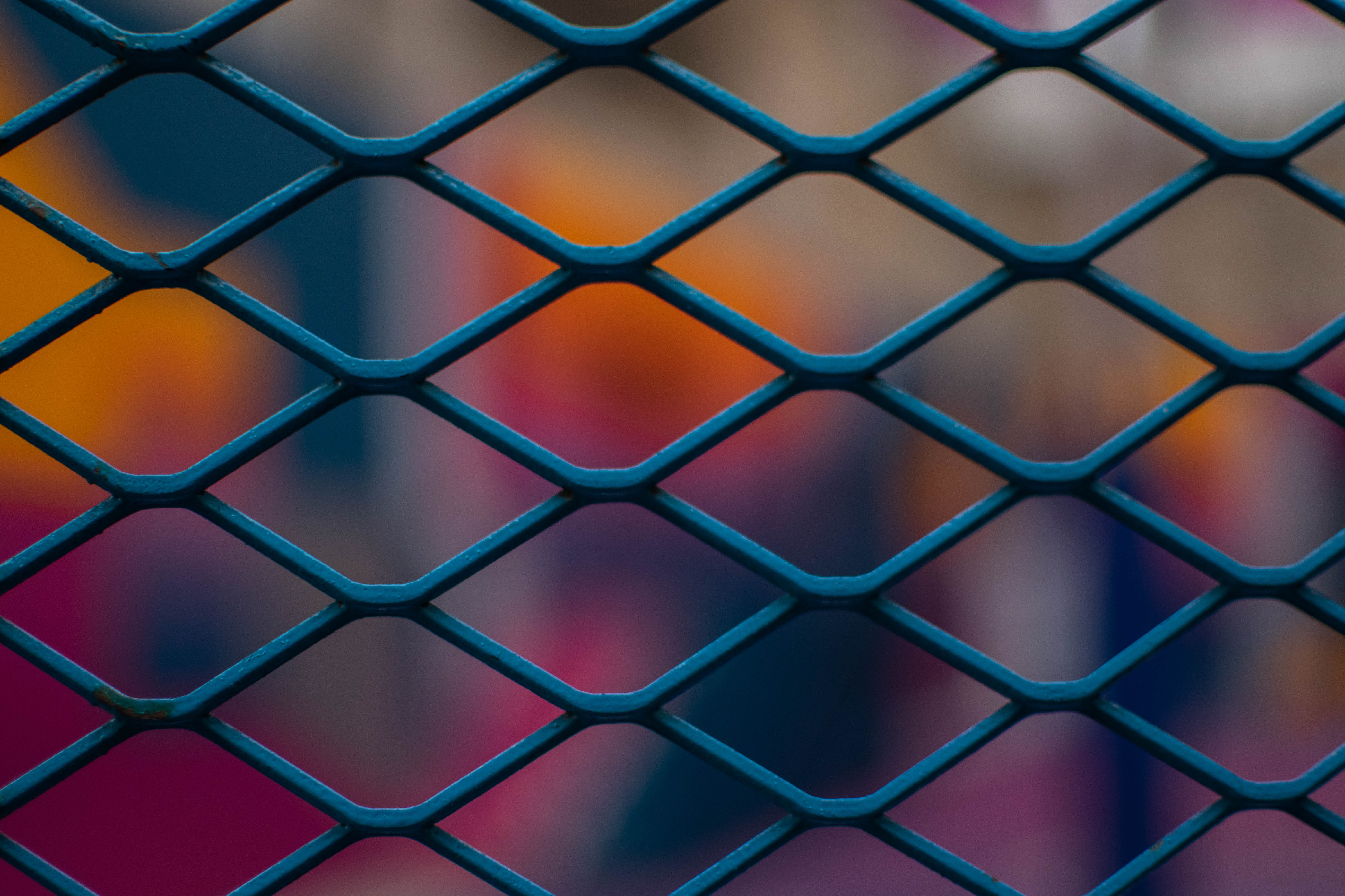 blur, large group of objects, pattern, france, full frame, backgrounds, grate, grille, blue, shape, repetition, design, wire fence, geometric shape, light, HD Wallpaper