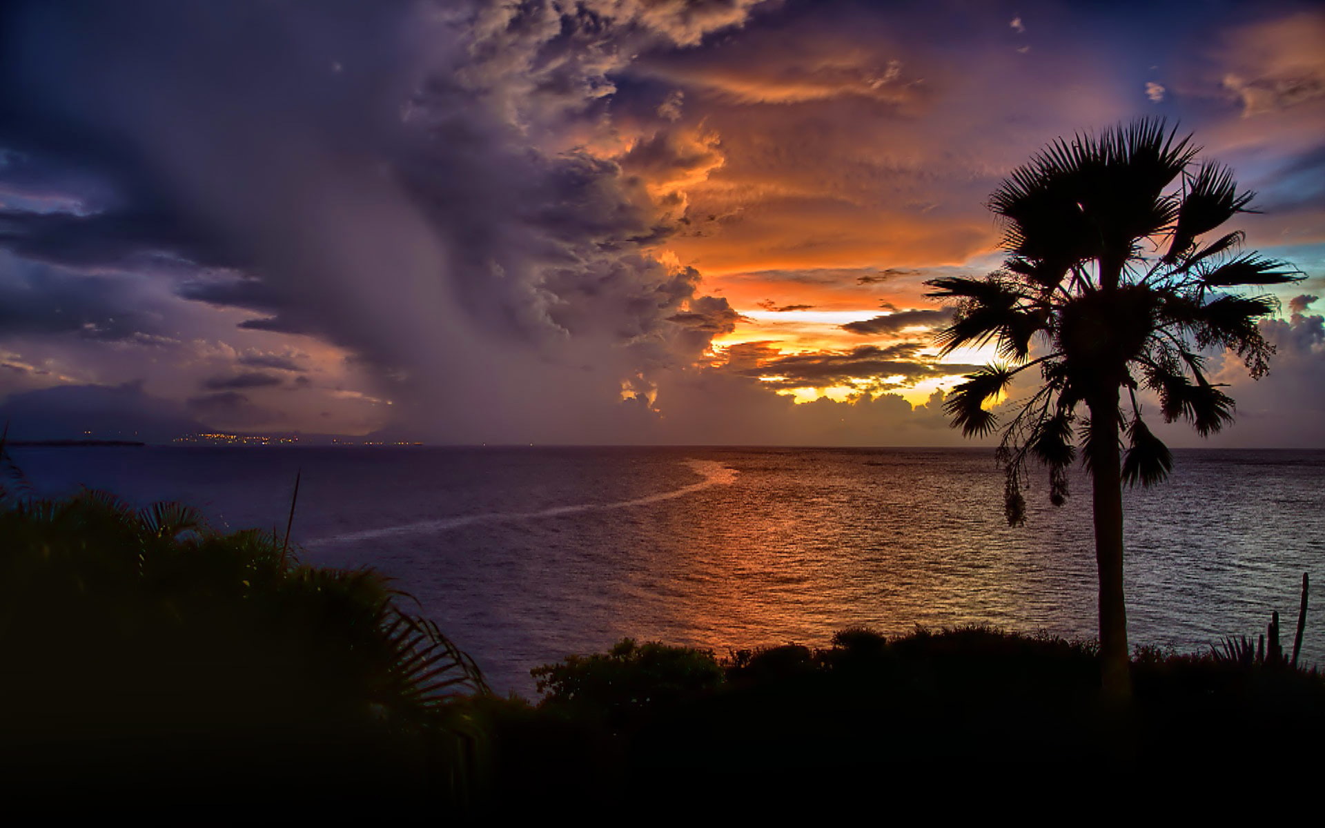 the sky, Cabarete, 1080P, sea, clouds, Palma, Dominican Republic, silhouette, sunset, HD Wallpaper