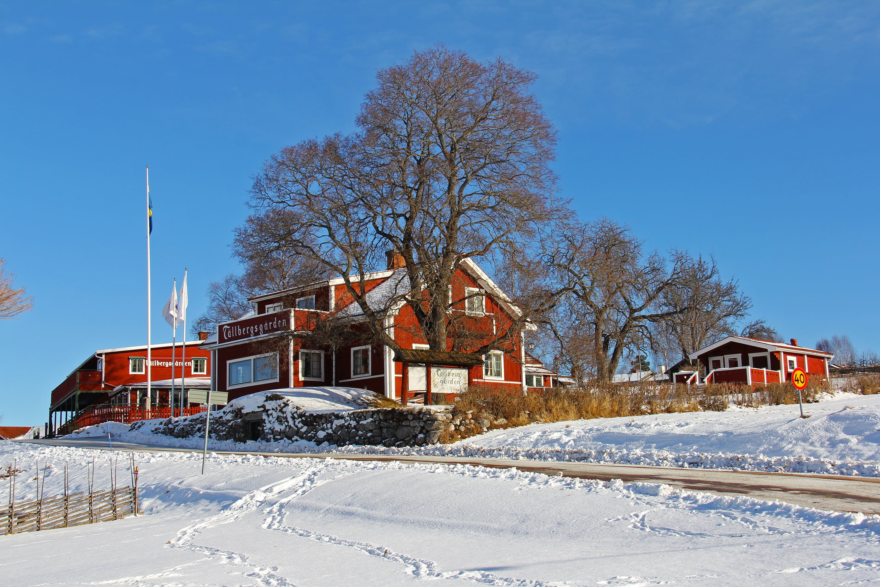 tourism, unique, white, travel, daytime, transportation, clear sky, plant, charming, built structure, europe, beautiful, blue, building, dalarna, snow, HD Wallpaper