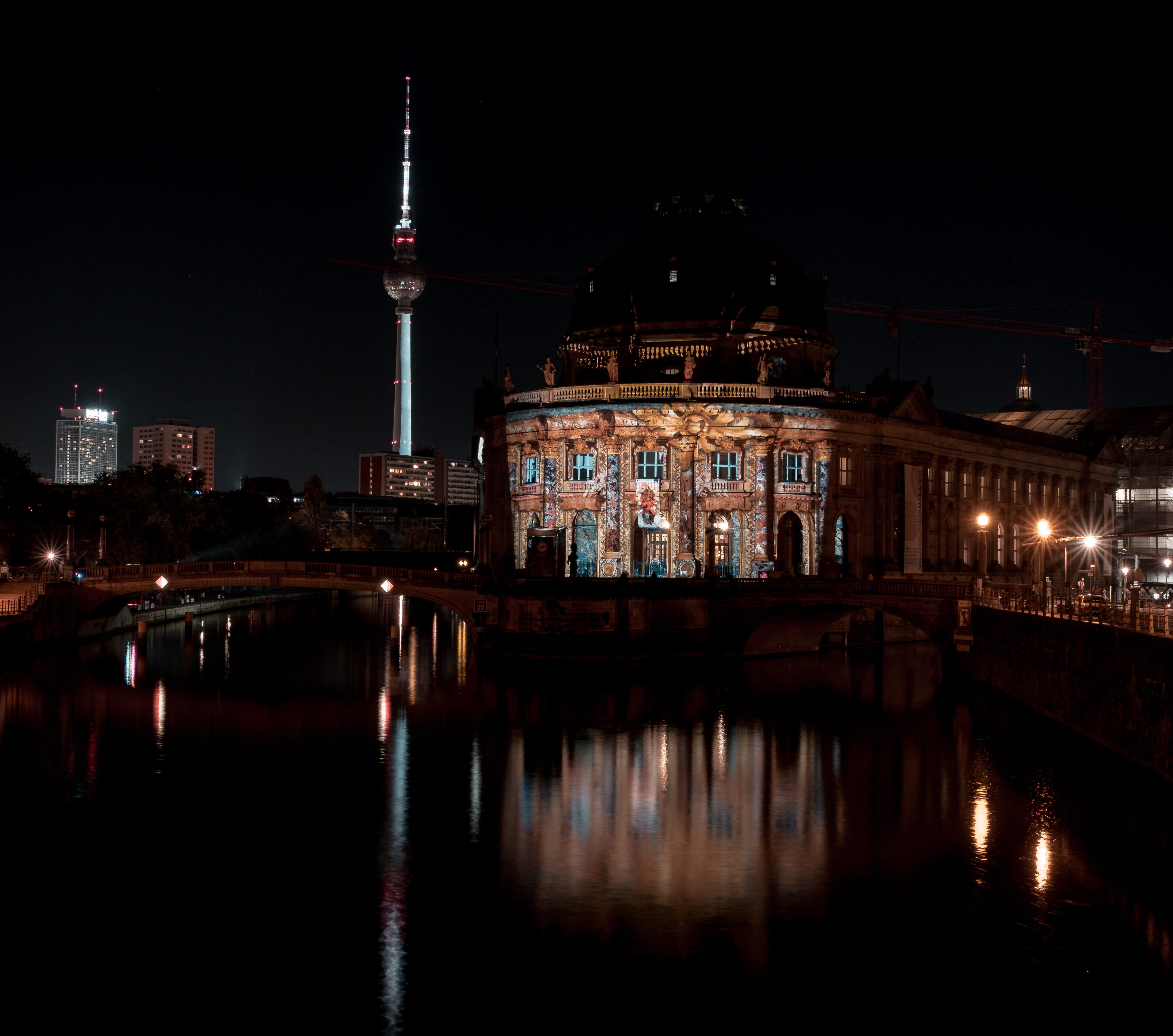 night, nightlife, water, potsdamer platz 63, built structure, reflection, building exterior, illuminated, sky, connection, building, travel destinations, HD Wallpaper