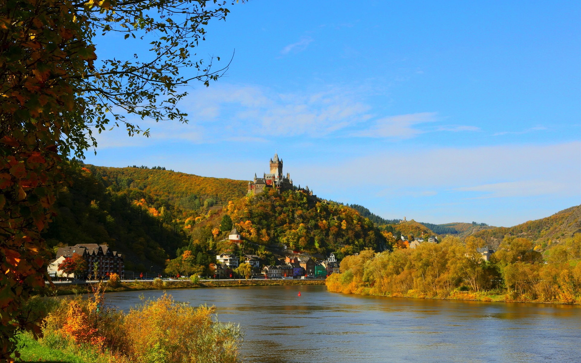 Houses, Autumn, 1080P, River, Germany, Trees, cochem, City, burg, HD Wallpaper