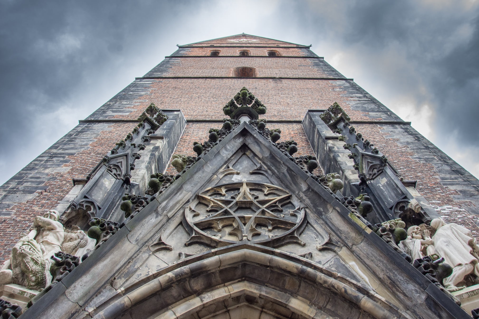 church, town, art and craft, brick, landmark, spirituality, cityscape, cloudy, saxony, marktkirche, architectural, built structure, 1080P, architecture, HD Wallpaper
