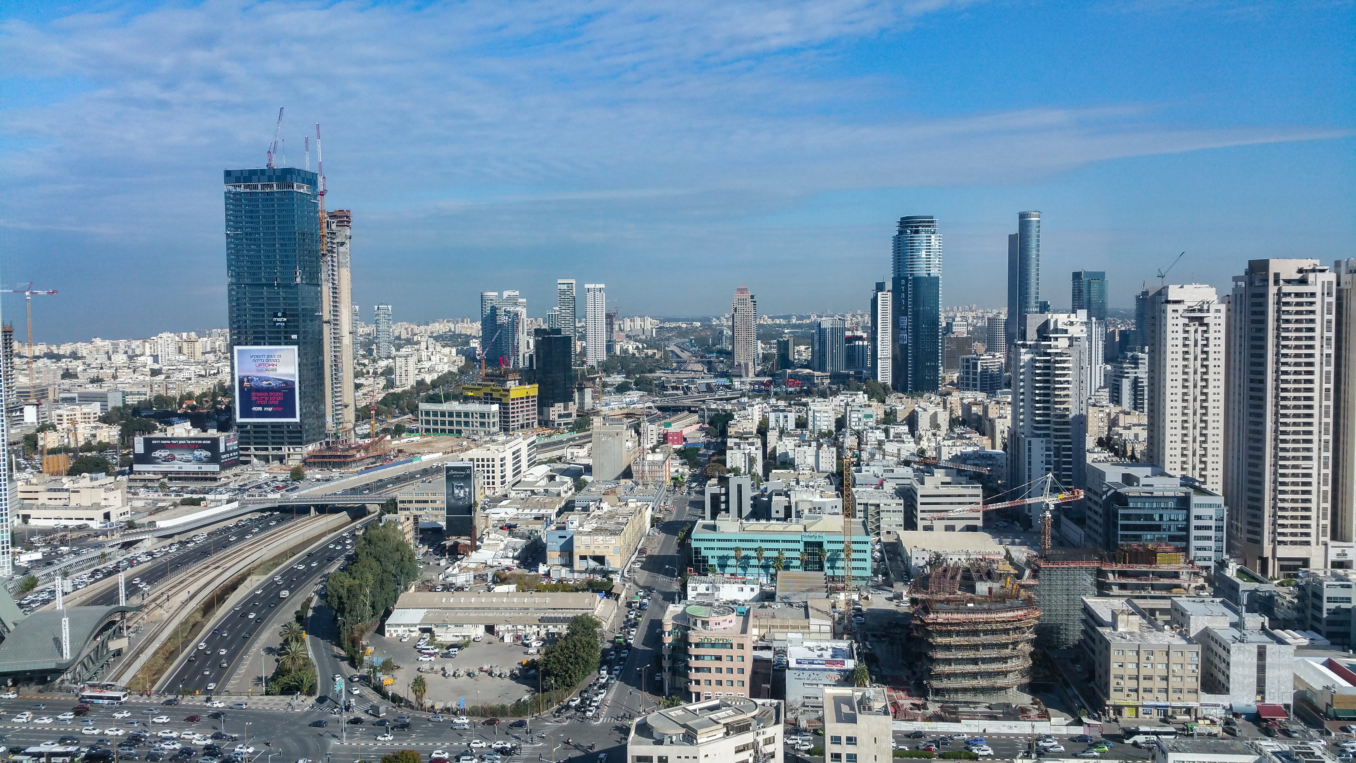 buildings, building, modern, cityscape, multiple lane highway, israel, tel aviv, tall - high, skyscraper, nature, urban, office, office building exterior, HD Wallpaper