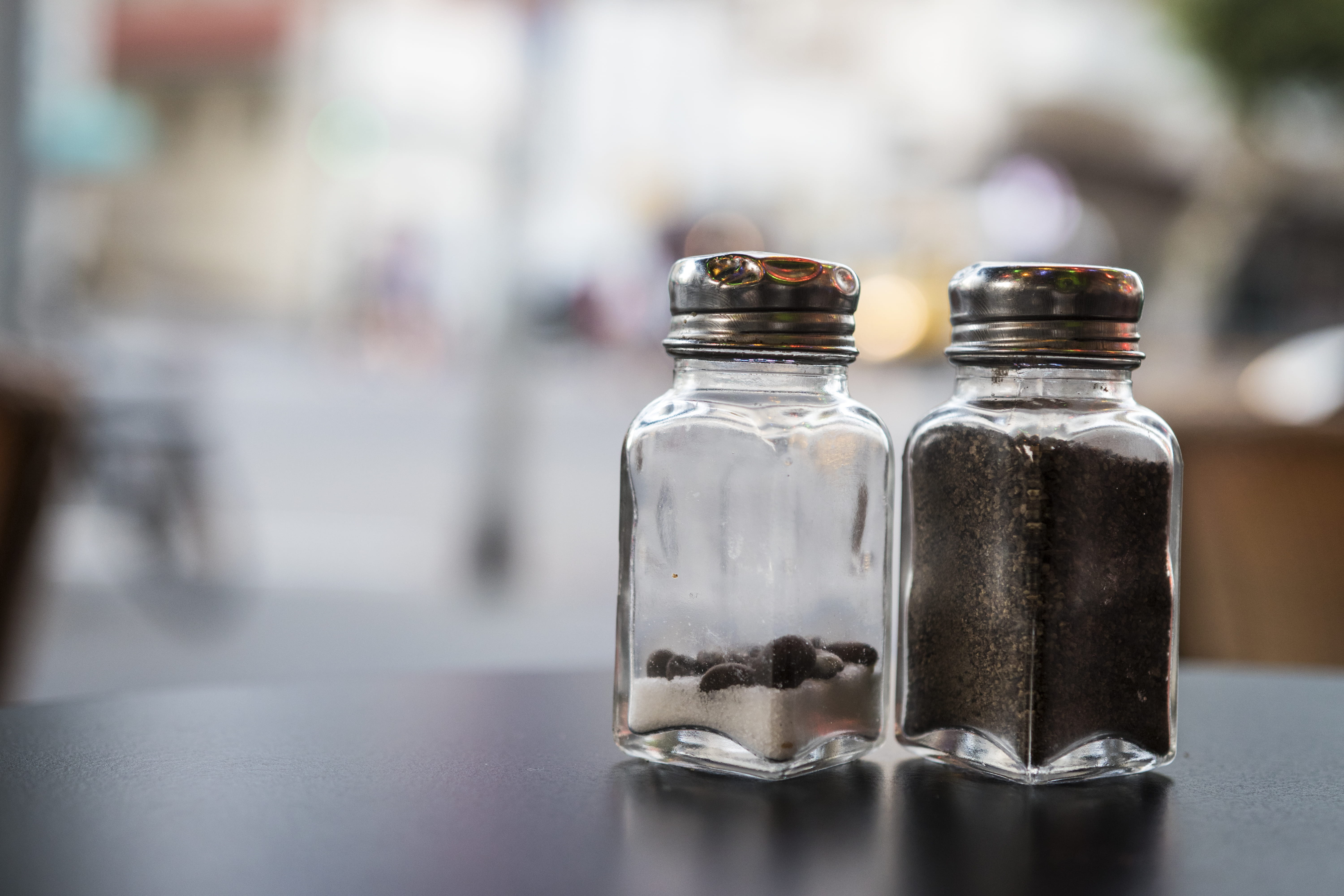 salt - seasoning, saltandpepper, ingredient, two objects, cooking, pepper shaker, still life, close-up, 5K, glass - material, israel, focus on foreground, HD Wallpaper