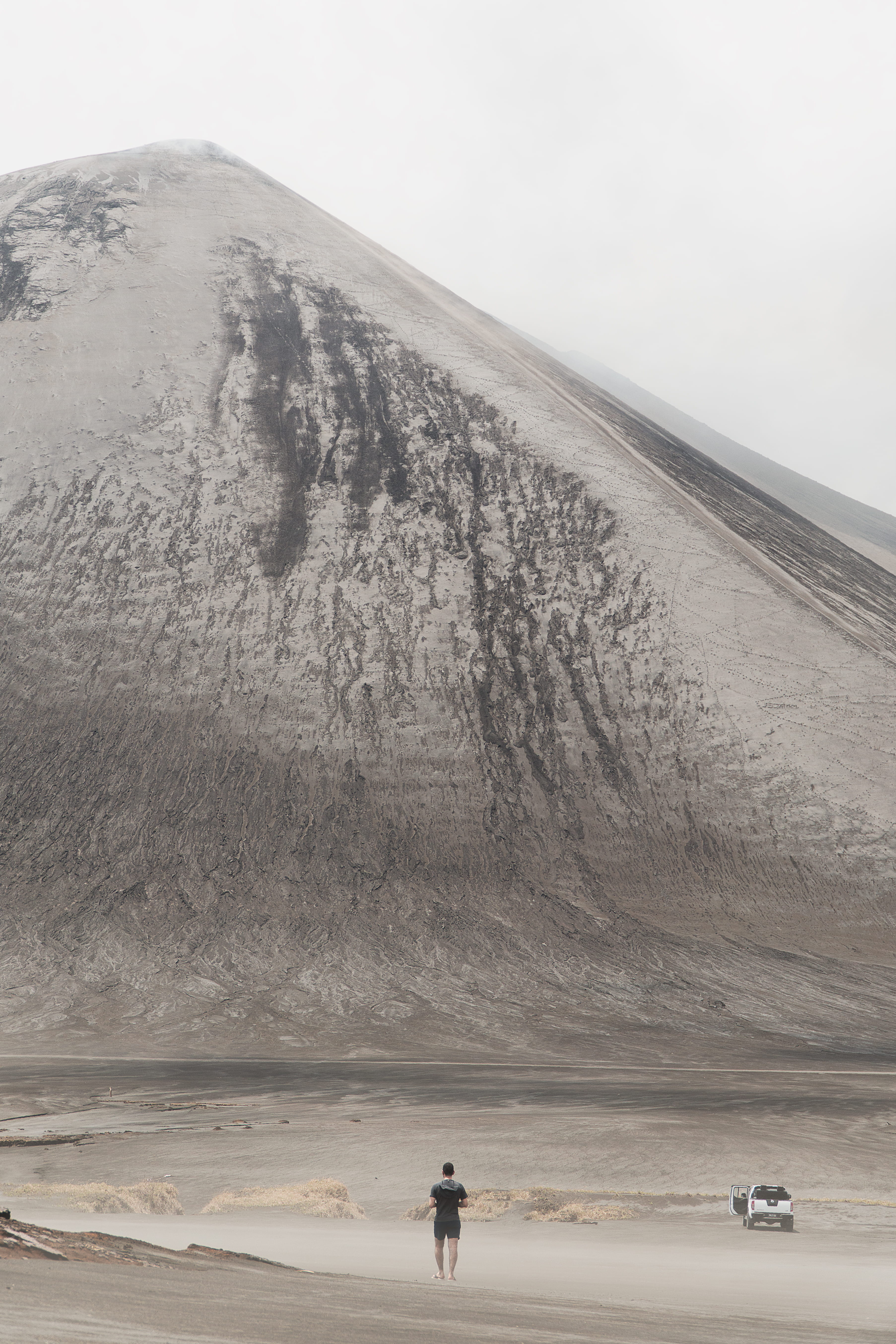 vanuatu, sand, motor vehicle, black, people, slope, landscape, volcano, standing, pacific, soil, non-urban scene, transportation, person, grassland, field, Phone HD Wallpaper
