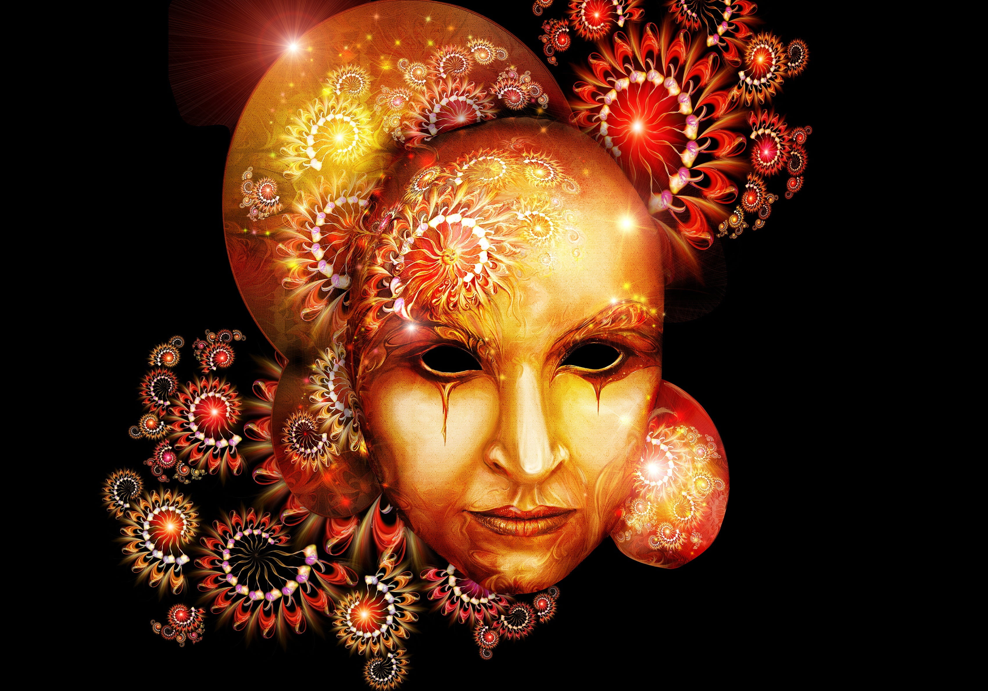 disguise, ornate, orange, mystery, black Color, human representation, mask, art and craft, mask - Disguise, 2K, looking at camera, venice - Italy, studio shot, HD Wallpaper