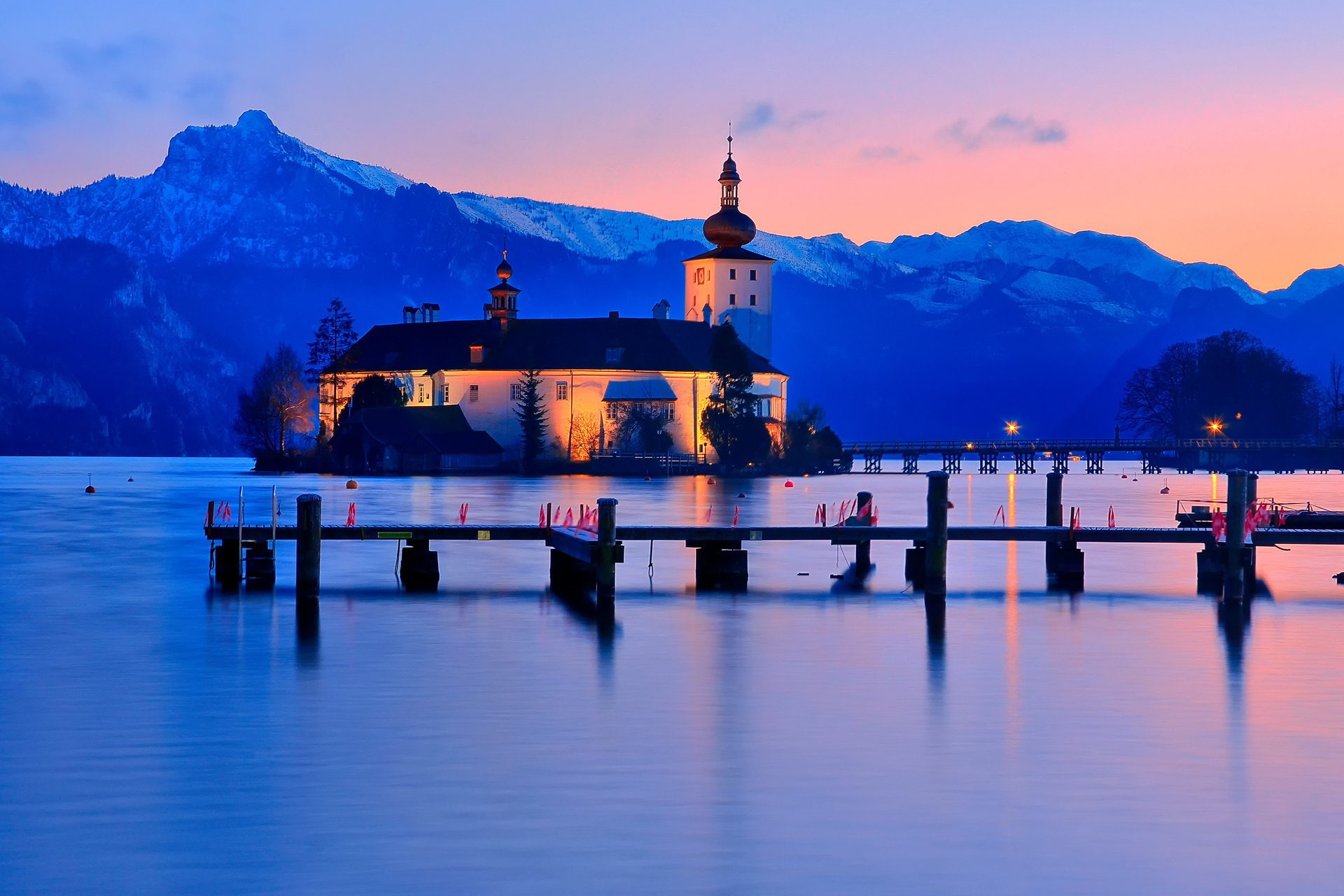 1080P, austria, castle, lake, church, traunsee, cityaeyaey, HD Wallpaper