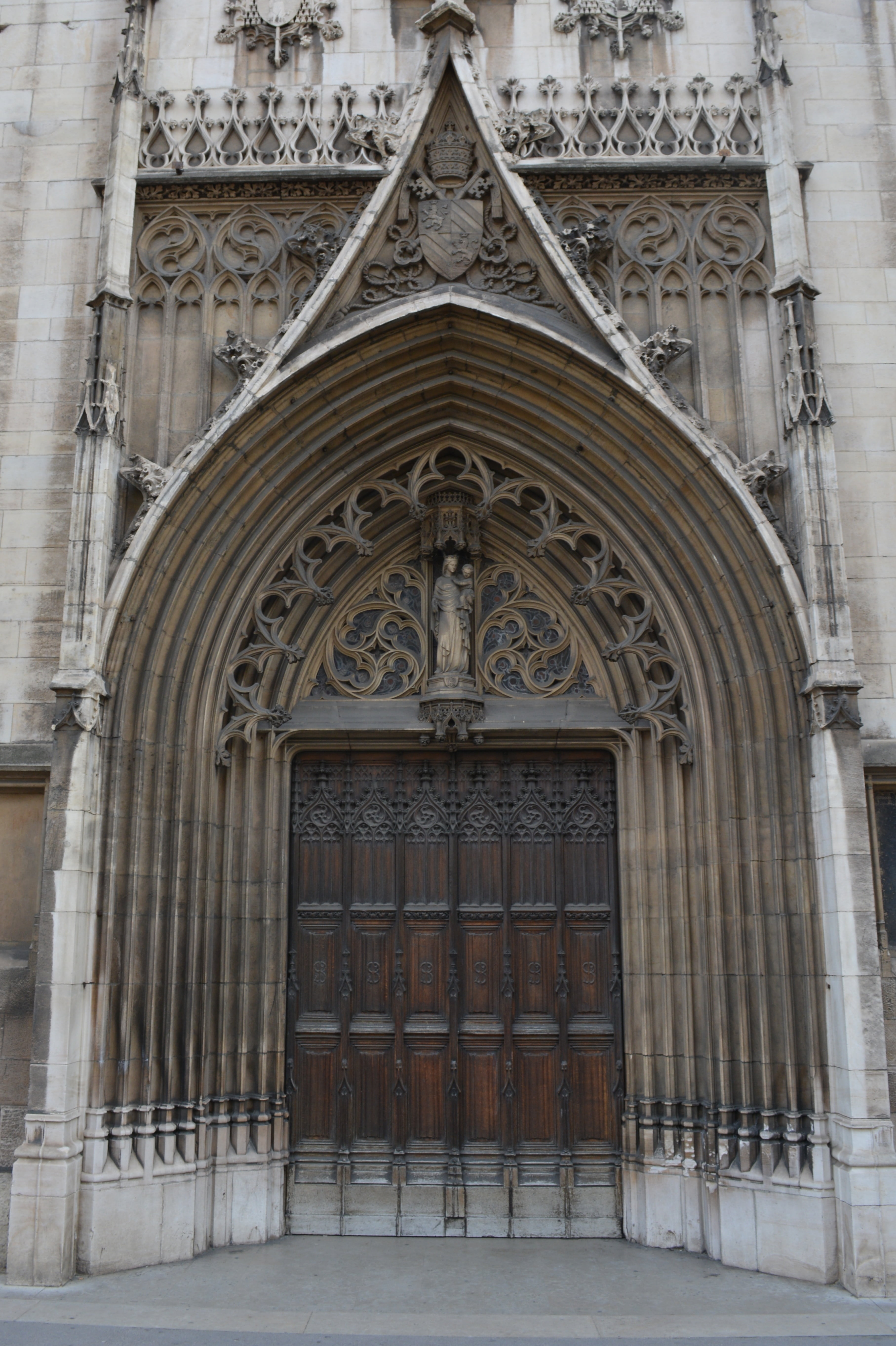 door, facade, spirituality, église saint-bonaventure, gothic style, the past, day, gothic, lyon, ornate, place of worship, brown, building, architecture, Phone HD Wallpaper