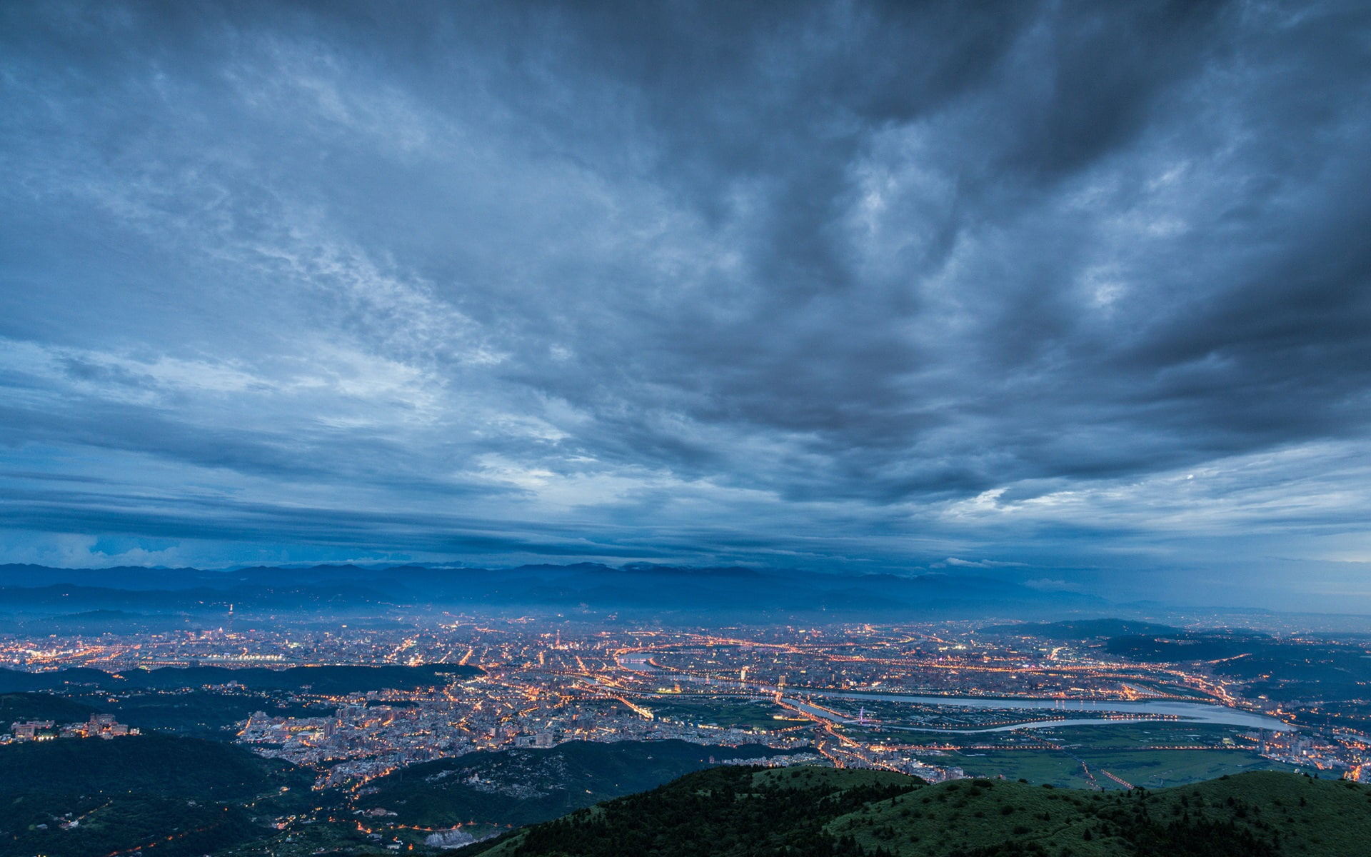 Taipei, Taiwan, Evening, City, Twilight, 1080P, Lights, China, Dark, Blue, HD Wallpaper