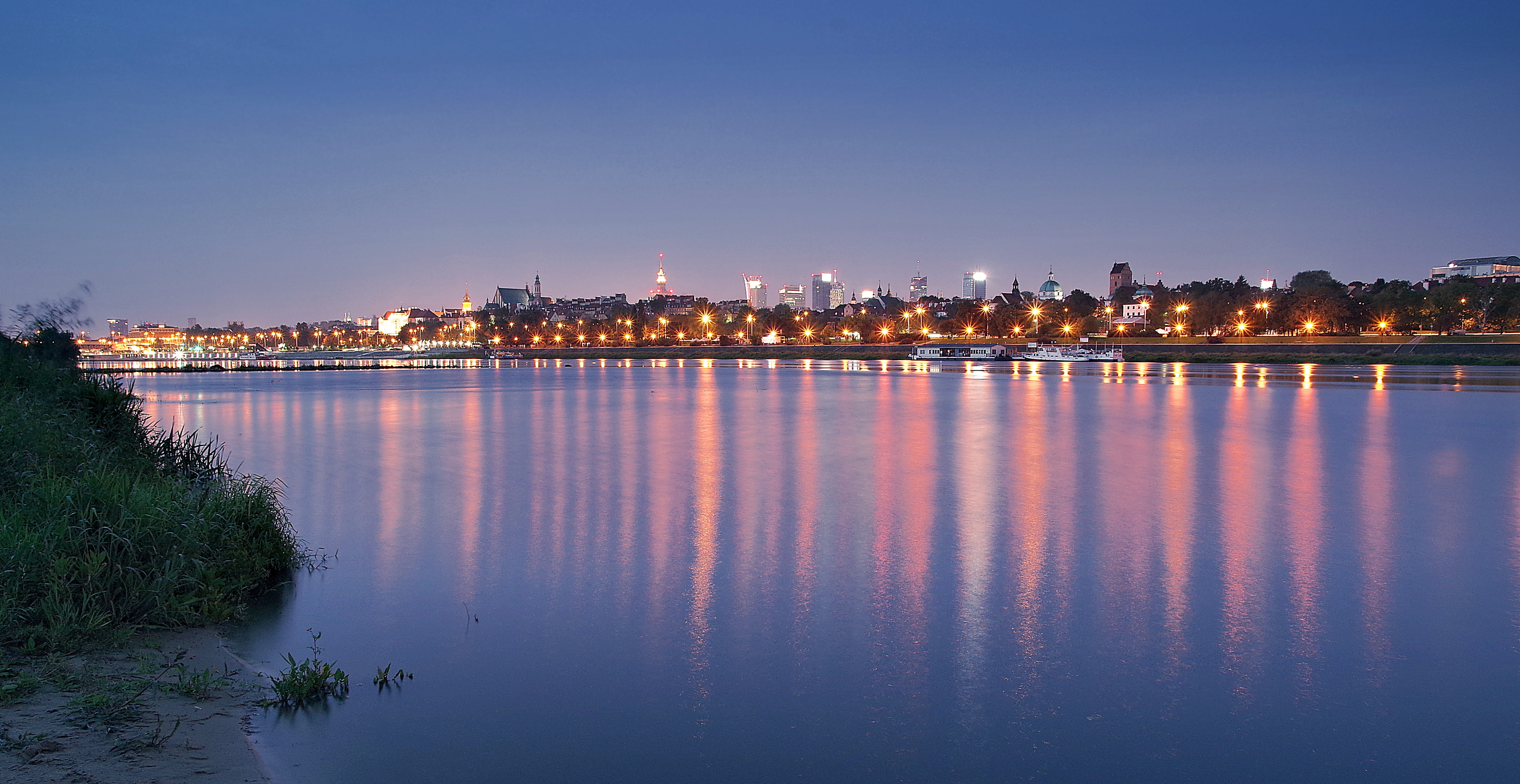 panorama, cityscape, built structure, landscape, nature, the addition of, warsaw, long exposure, reflection, beauty in nature, wisla, body, sky, bridge, HD Wallpaper