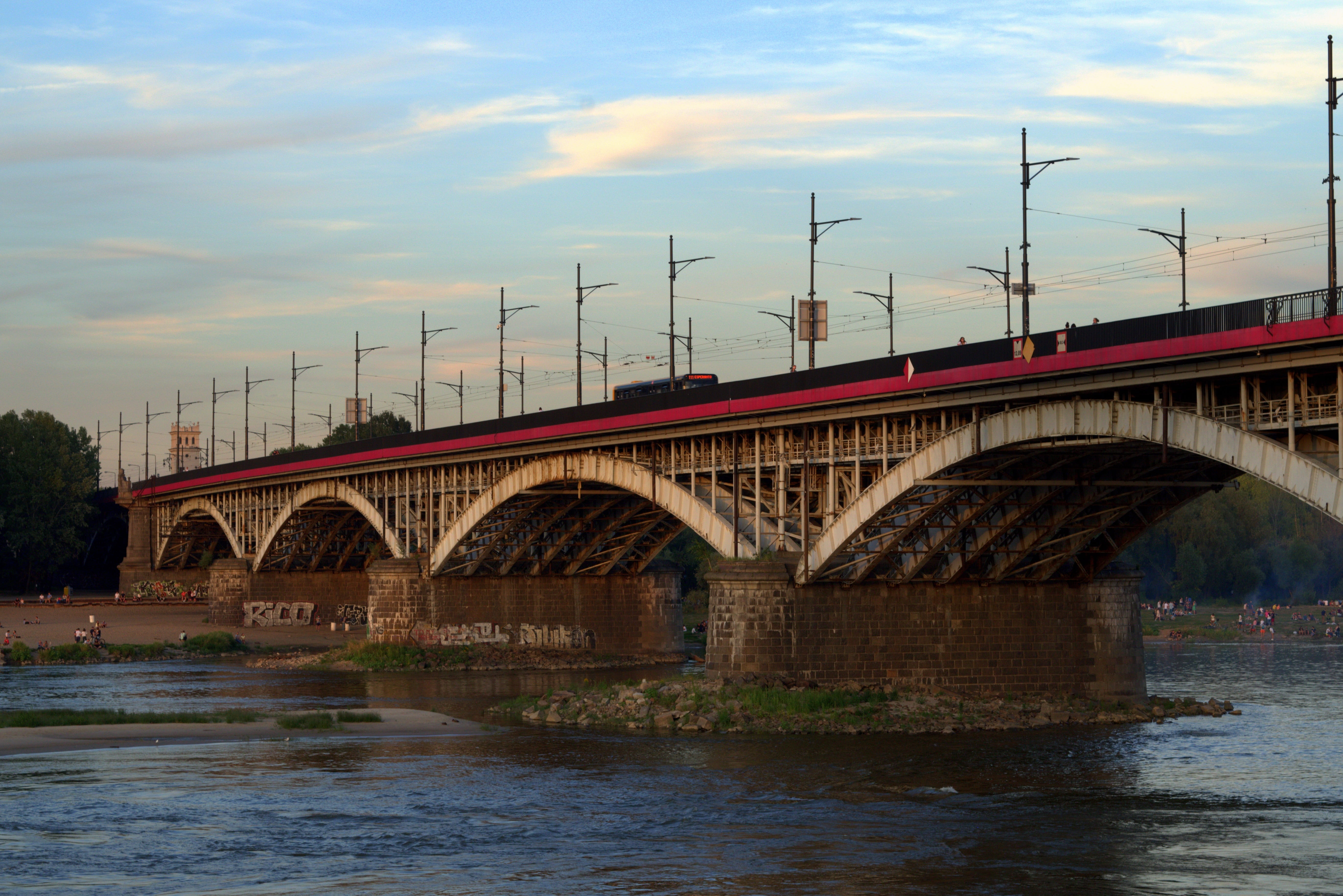 architecture, water, transportation, sunset, river, the trams, warsaw, bridge, esperanto, wisla, bridge - man made structure, communication, nature, transport, HD Wallpaper