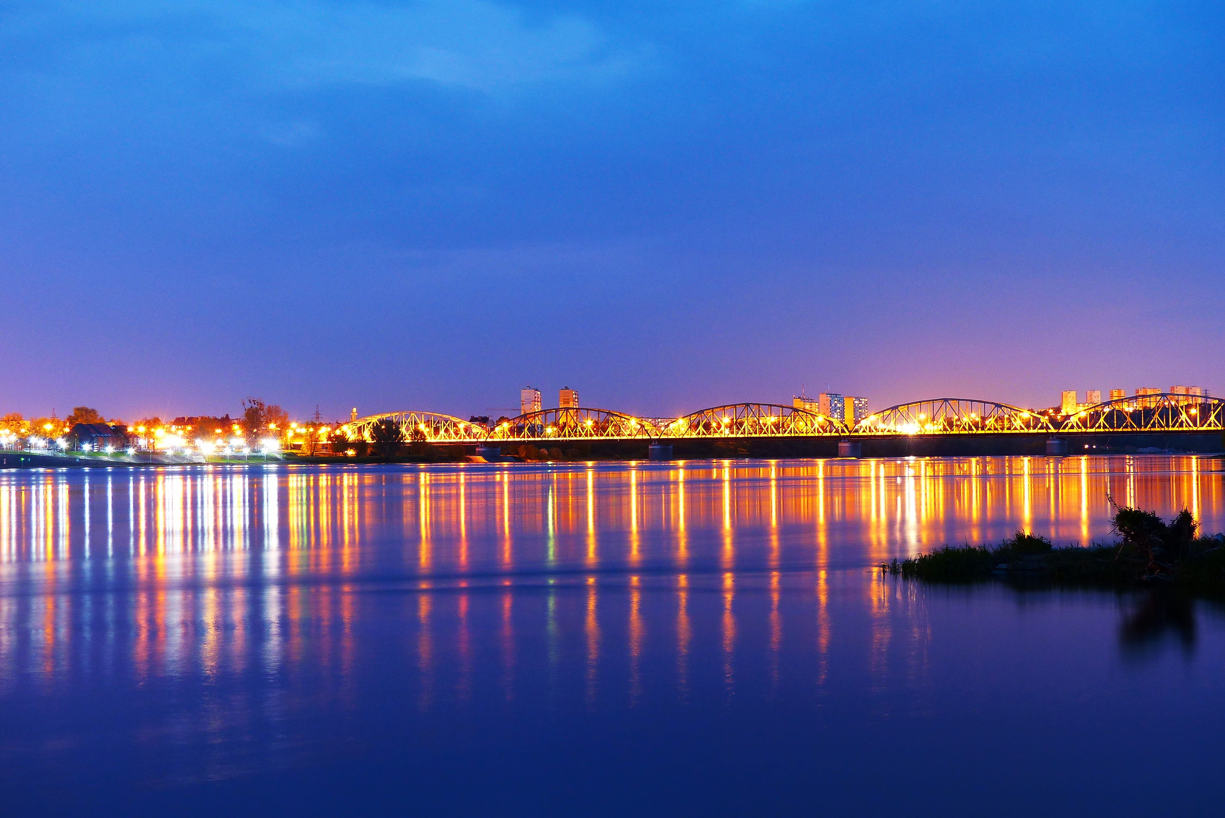 twilight, poland, the wave is reflected, panoramic, bridge - man made structure, nature, cityscape, wisla, built structure, building exterior, connection, HD Wallpaper