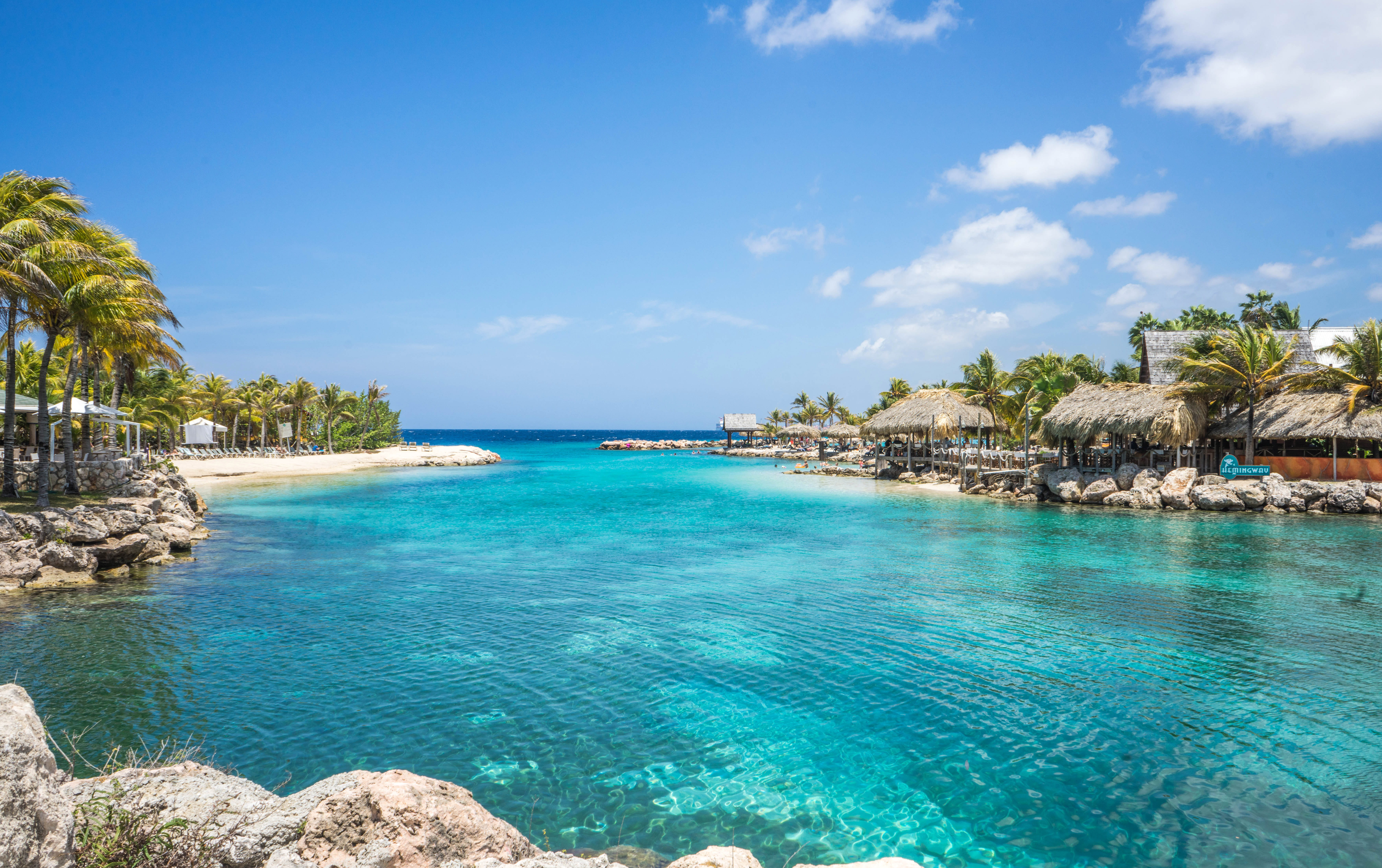 Lagoon, day, tropical Climate, travel, cloud - sky, relaxation, seascape, tourism, tranquil scene, idyllic, sky, Willemstad, horizon over water, scenics - nature, HD Wallpaper