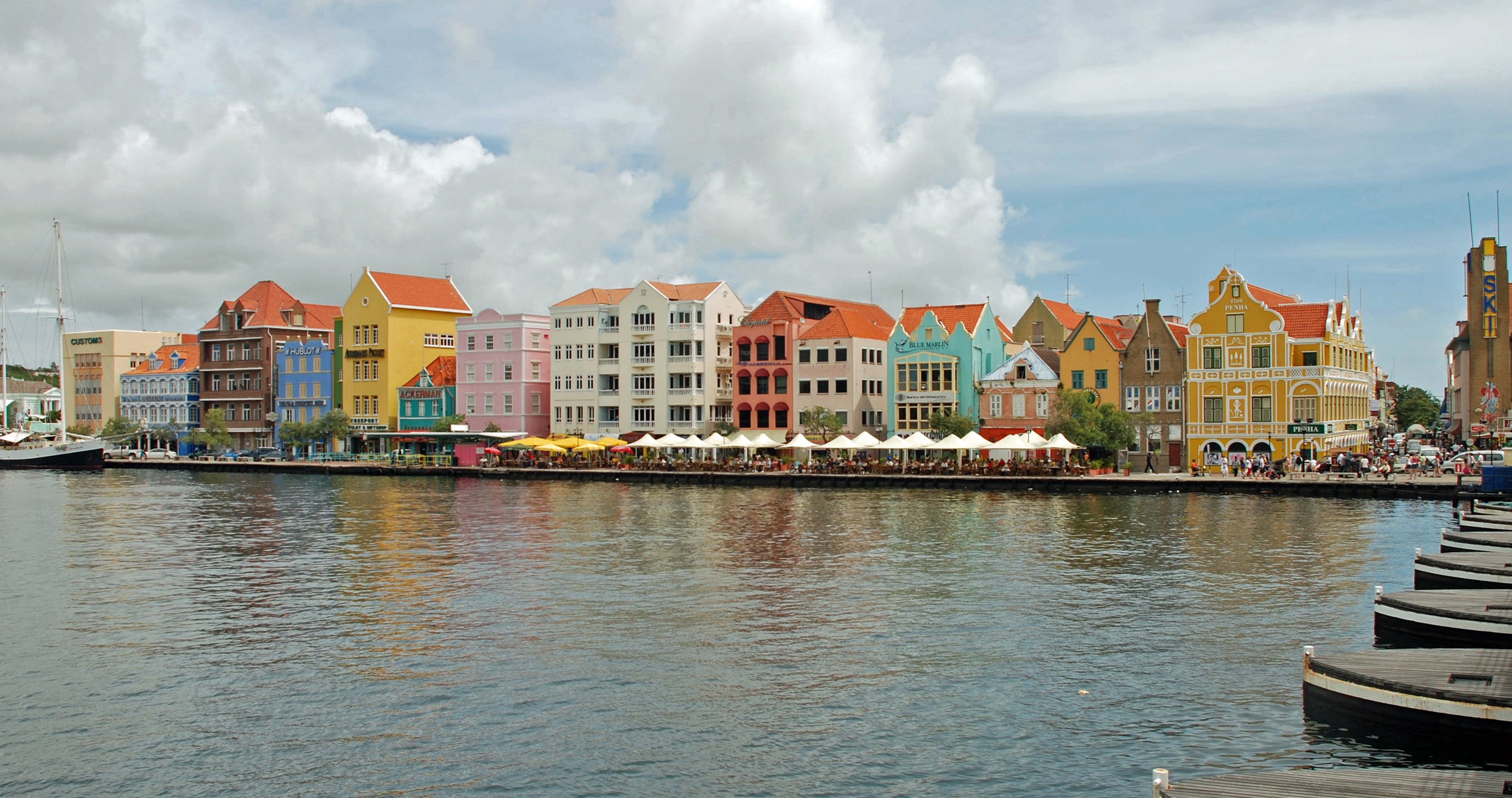 clouds, apartment, house, canal, holiday, home ownership, colored houses, mode of transportation, building exterior, willemstad, transportation, sea, harbor, HD Wallpaper