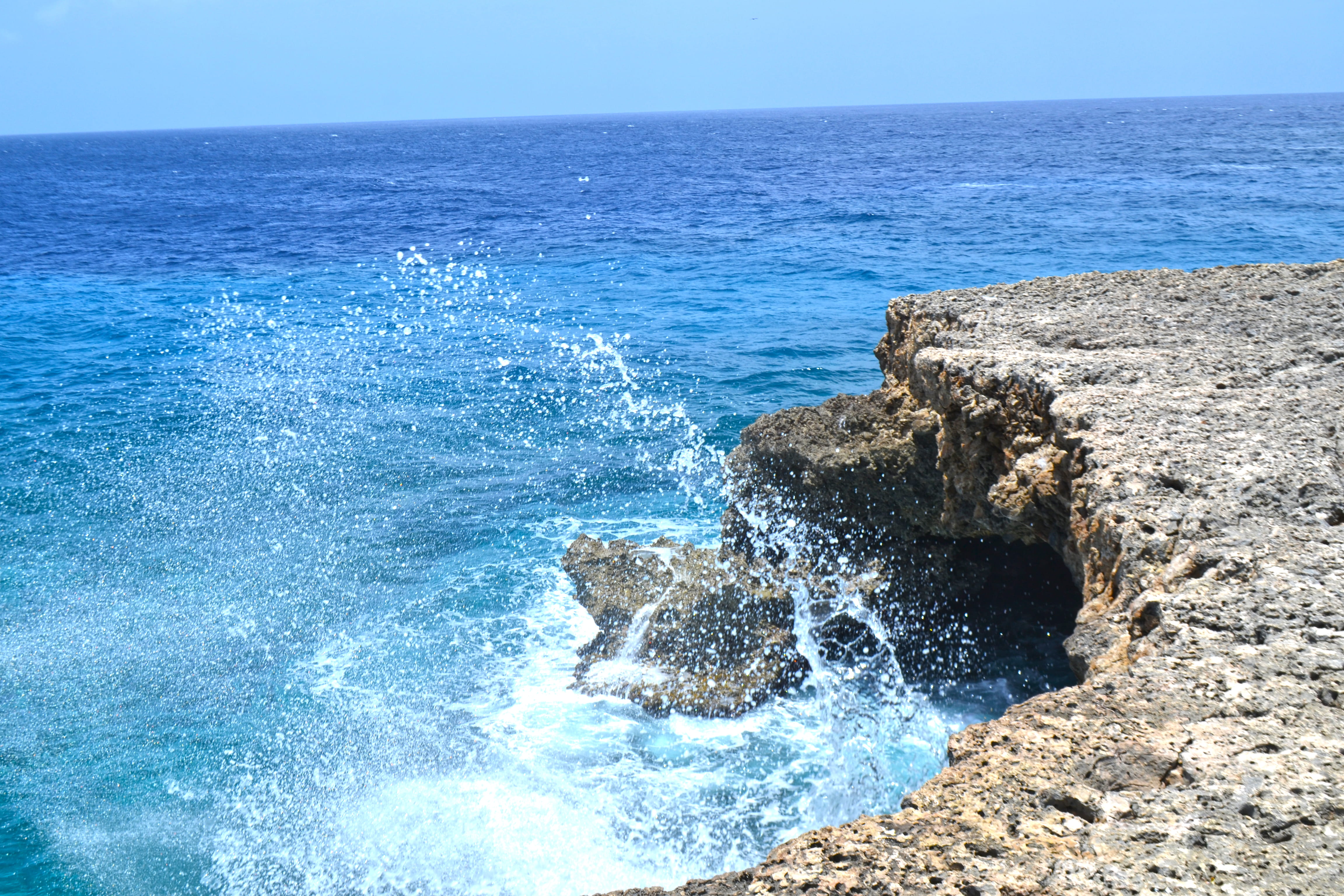 sky, coast, beauty in nature, mountain, power in nature, no people, breaking, land, water, nature, 4K, beach, antilles, splashing, rock - object, day, HD Wallpaper