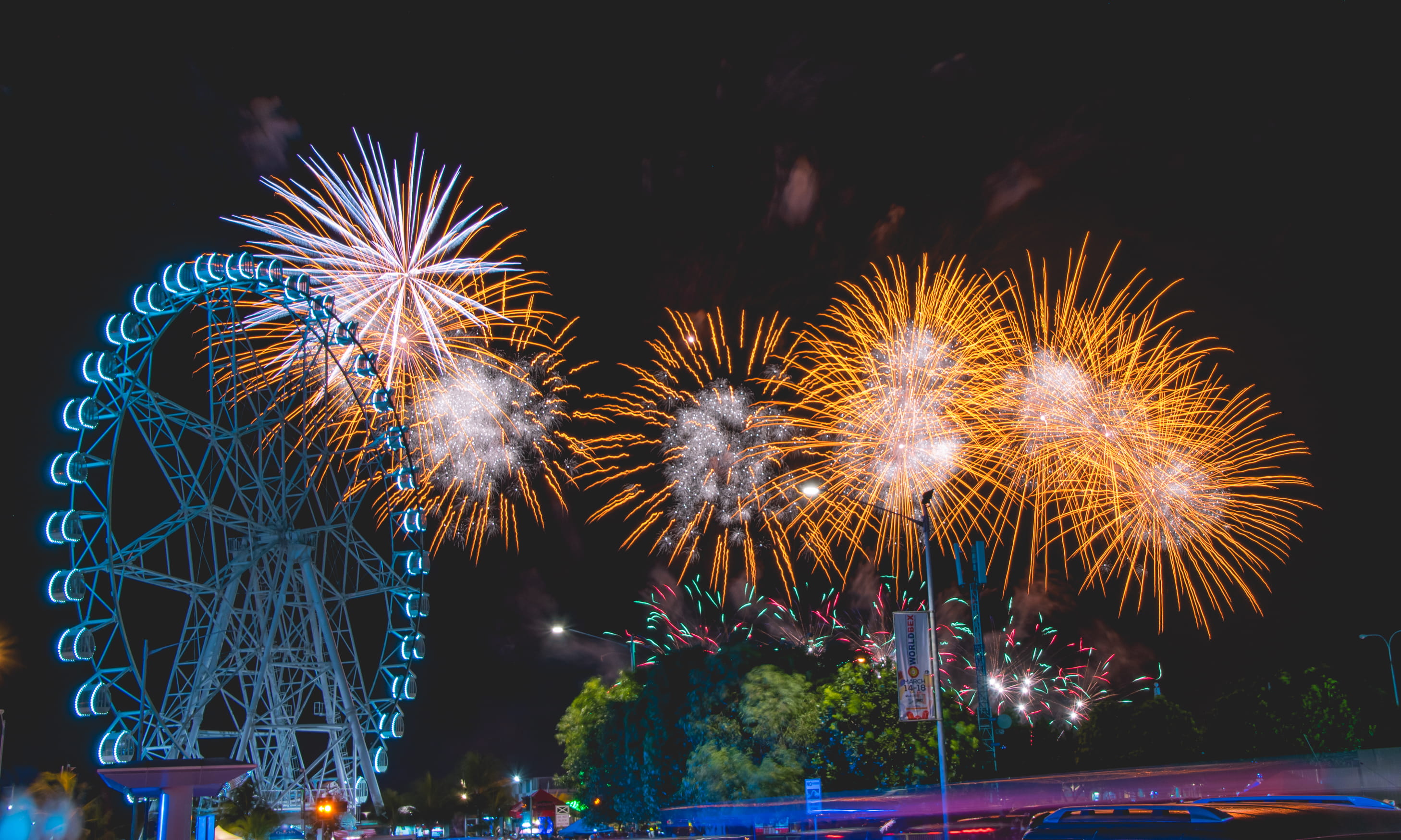 sunset, illuminated, architecture, sparks, glowing, arts culture and entertainment, philippines, fourth of july, amusement park, festival, low angle view, HD Wallpaper