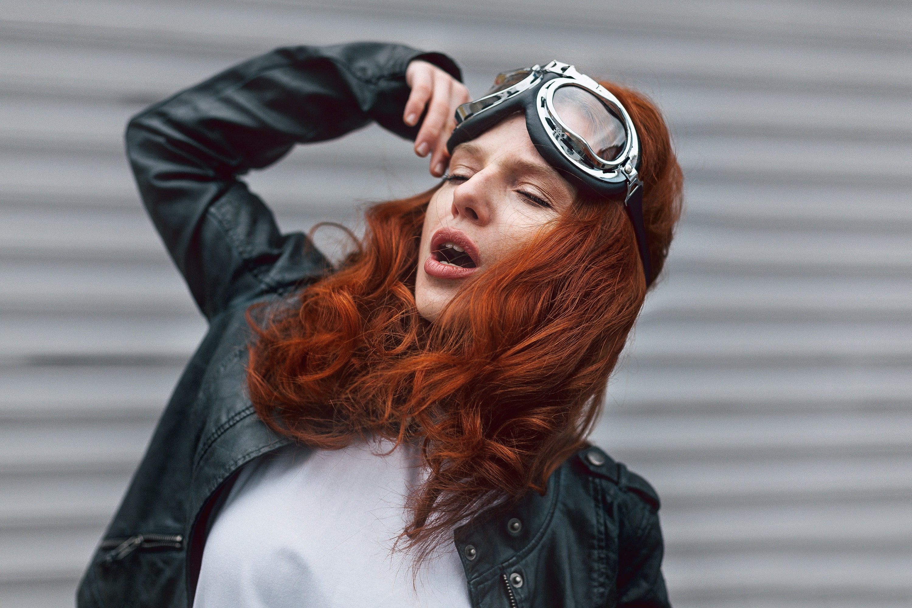 young adult, beauty, hairstyle, redhead, long hair, adult, open mouth, contemplation, real people, leather, portrait, focus on foreground, human hair, young women, HD Wallpaper
