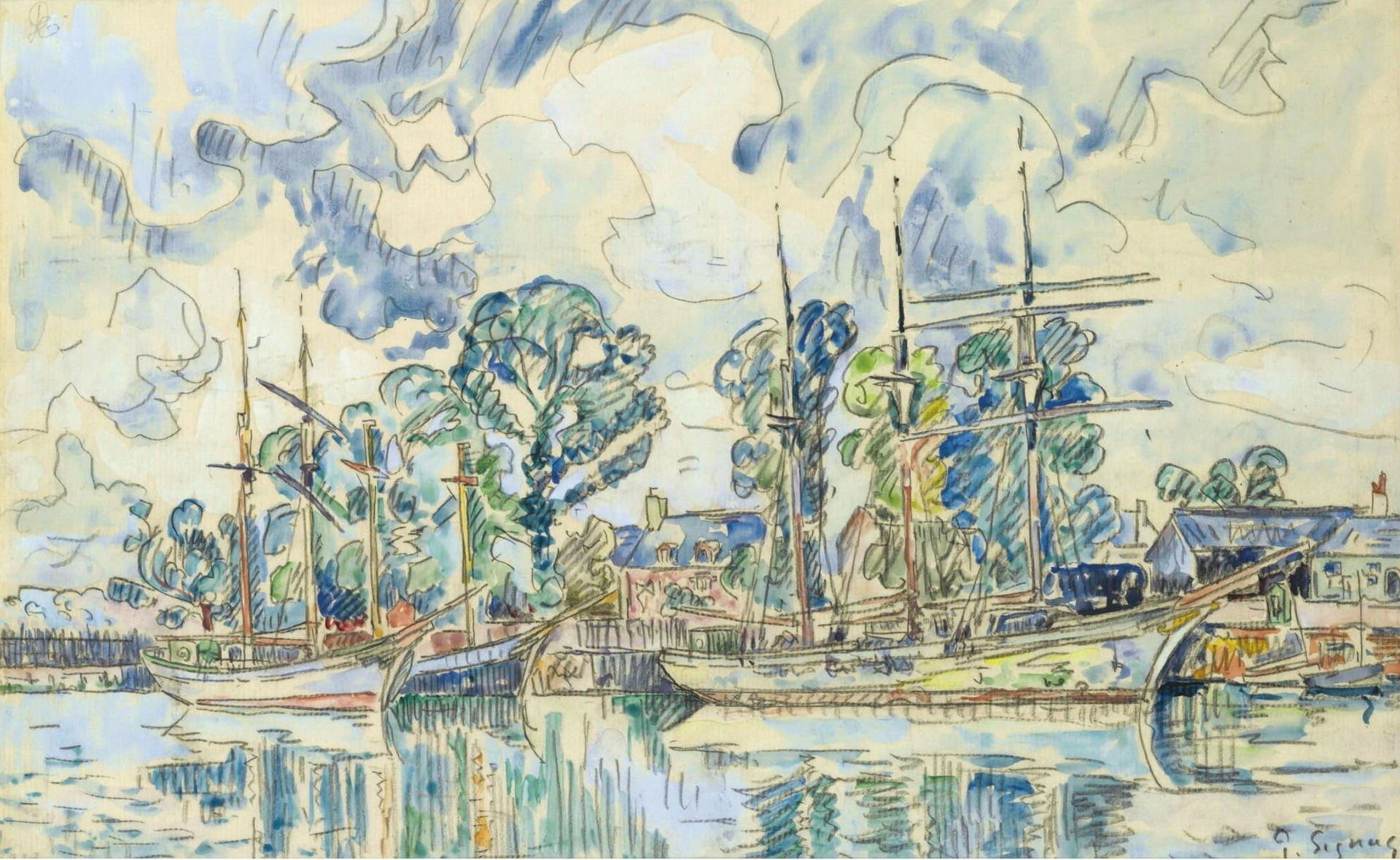 1080P, artwork, Paul Signac, ship, classic art, HD Wallpaper