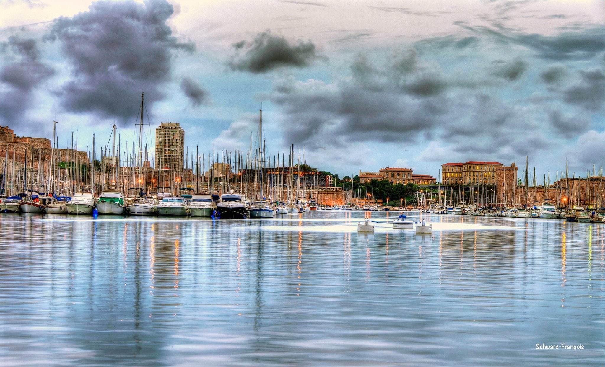 panorama, marseille, port, architecture, vieux, harbor, cities, provence, panoramic, france, monuments, 1080P, sea, urban, HD Wallpaper