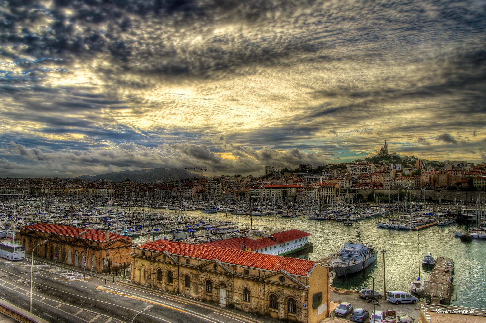 vieux, sea, 1080P, urban, marseille, france, panorama, harbor, cities, panoramic, architecture, port, provence, monuments, HD Wallpaper
