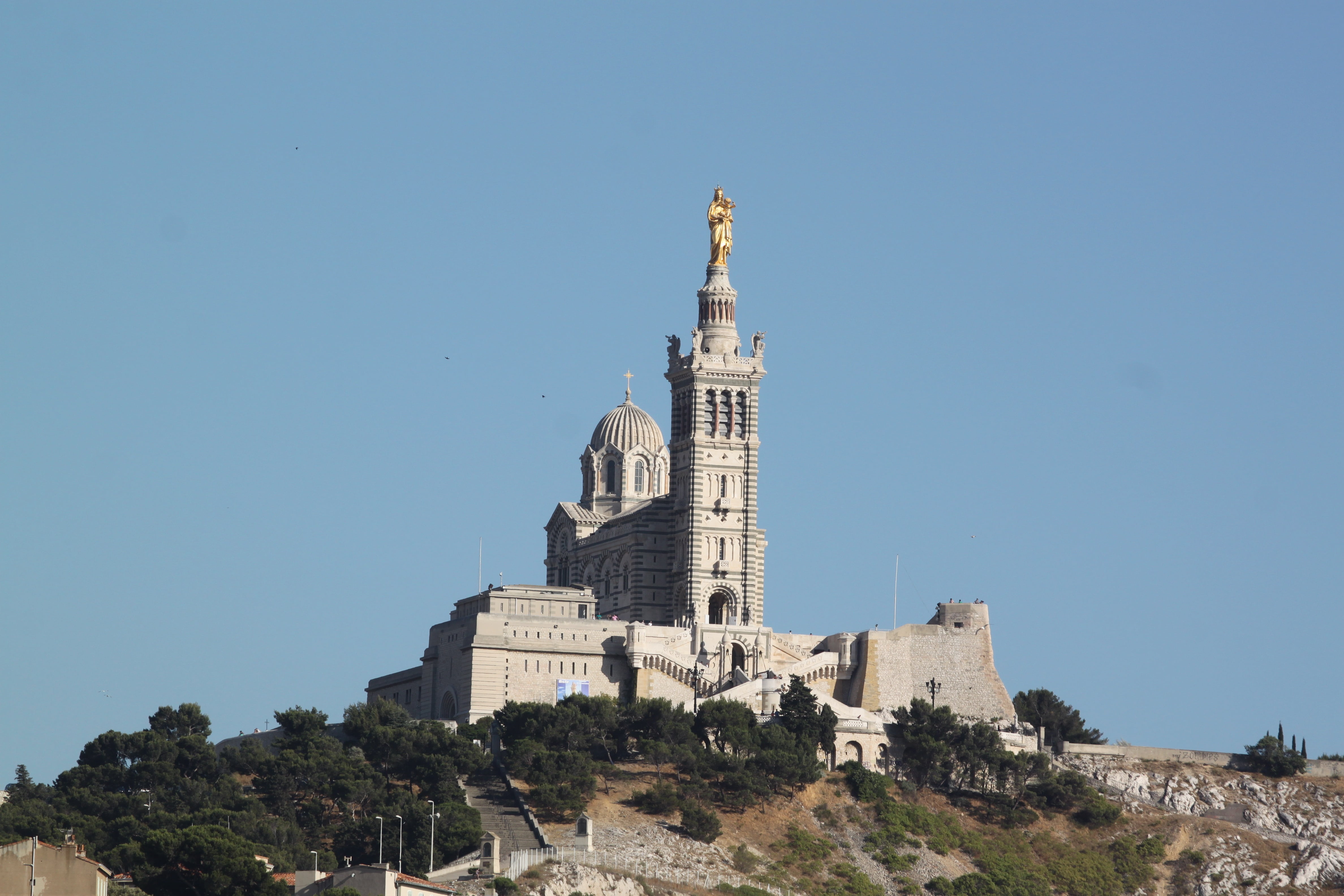 architecture, religion, marseille, 4K, built structure, no people, place of worship, blue, castle, south of france, plant, nature, travel destinations, HD Wallpaper