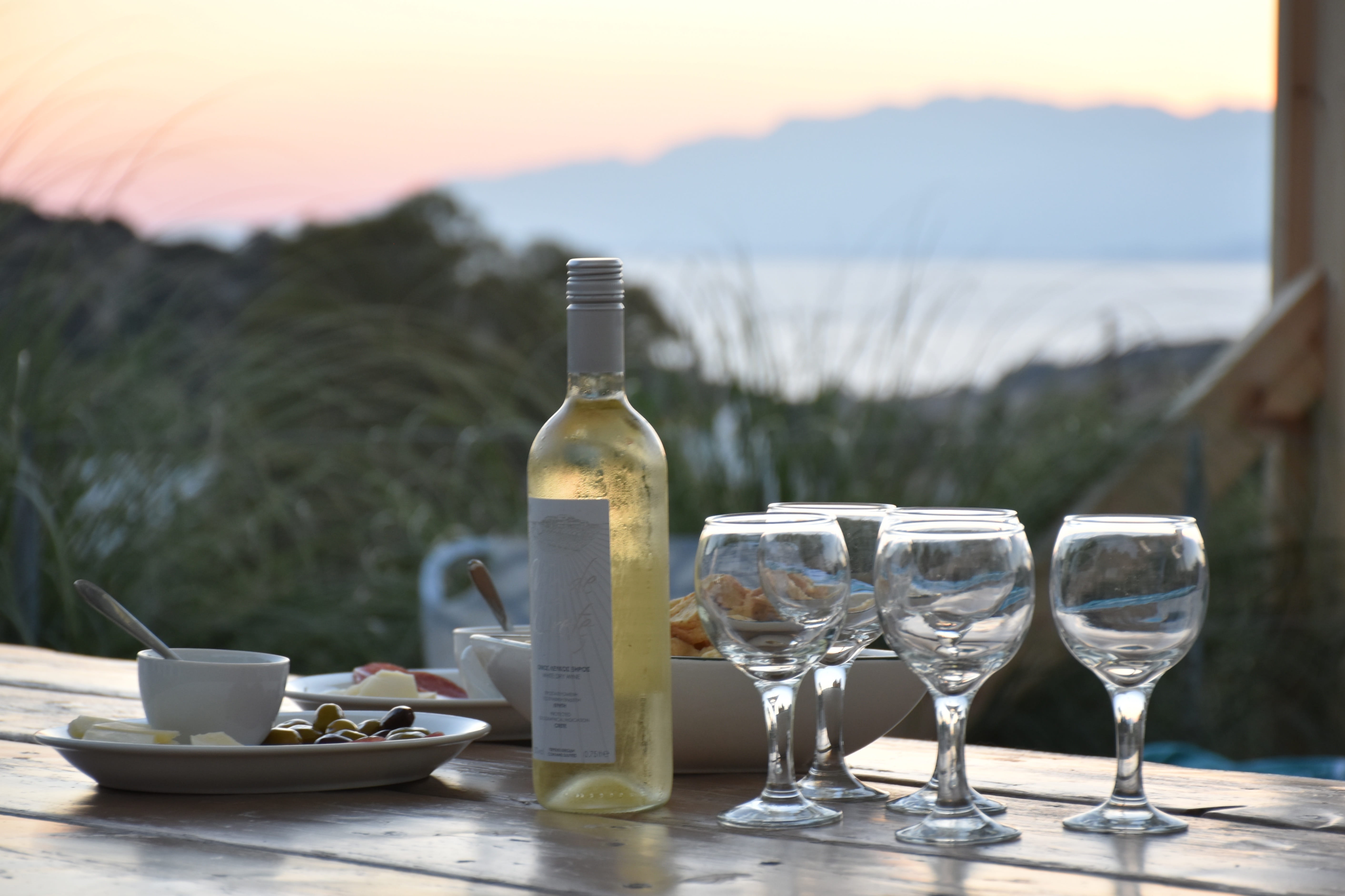 5K, food and drink, terrace, refreshment, table, day, drink, nature, crockery, glass - material, sunset, wine, container, aperitif, freshness, mediterranean, HD Wallpaper