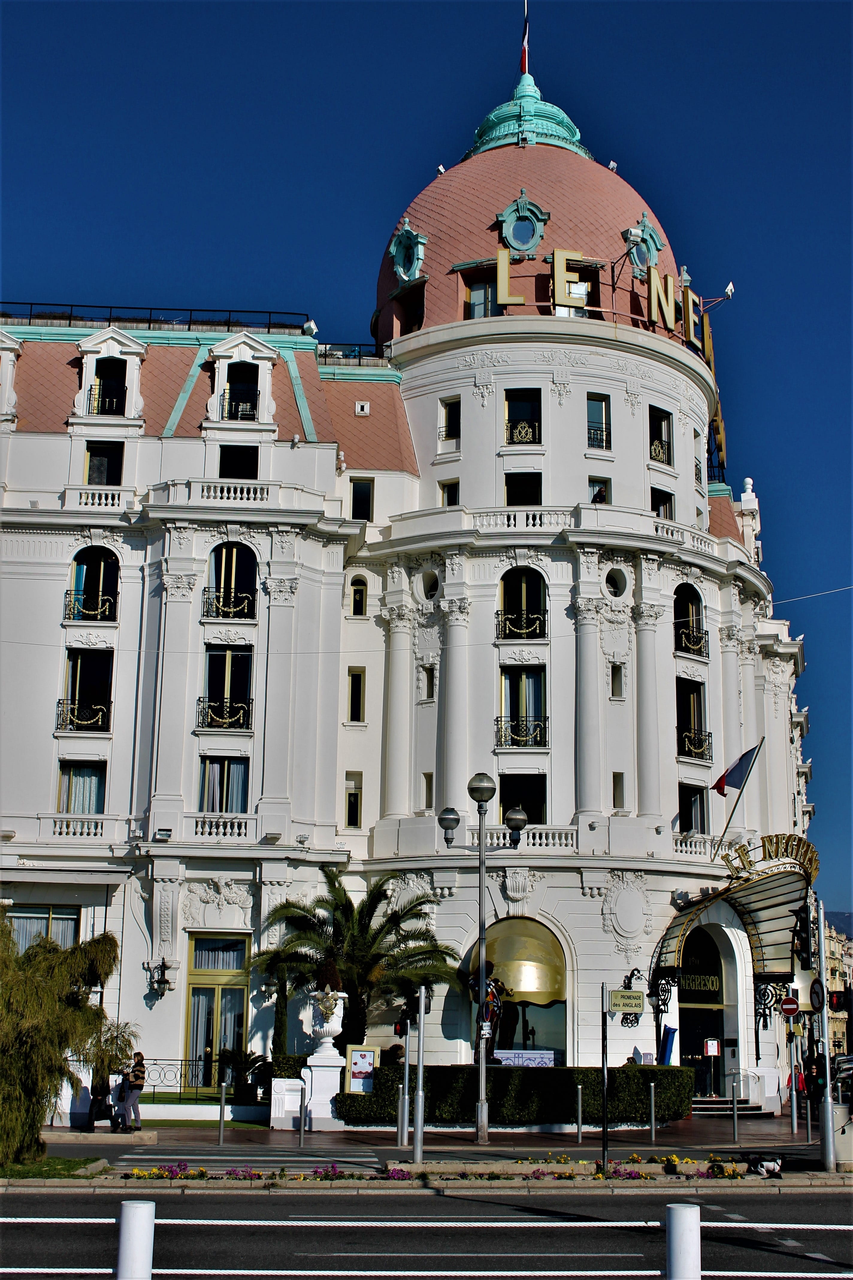 nature, spirituality, old hotel, city, built structure, no people, travel destinations, promenade des anglais, nice, negresco, hotel le negresco, white pink, Phone HD Wallpaper