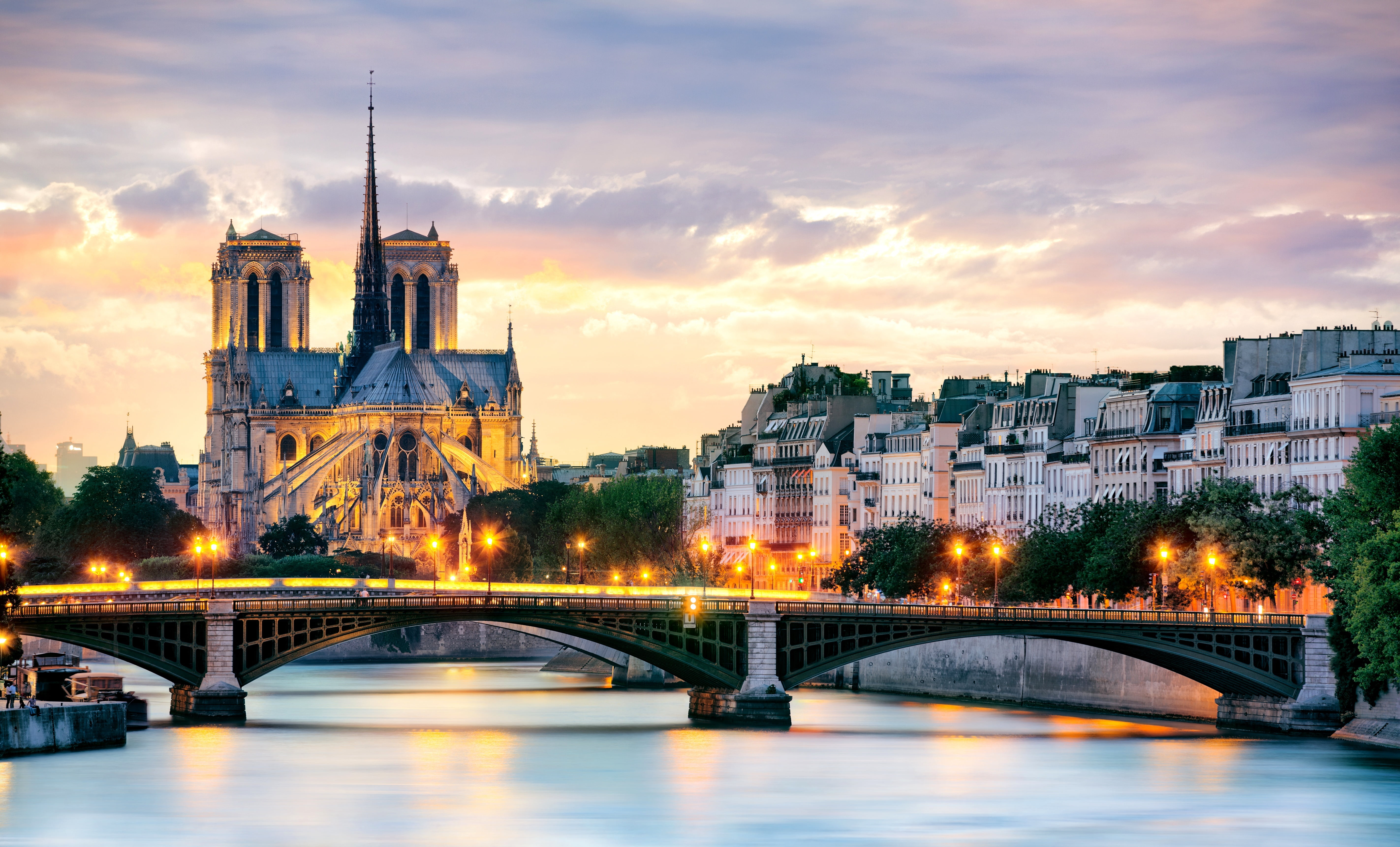 river, roof, religion, built structure, city, building exterior, Notre Dame Cathedral, France, arch bridge, cityscape, cloud - sky, building, Hay, home, HD Wallpaper
