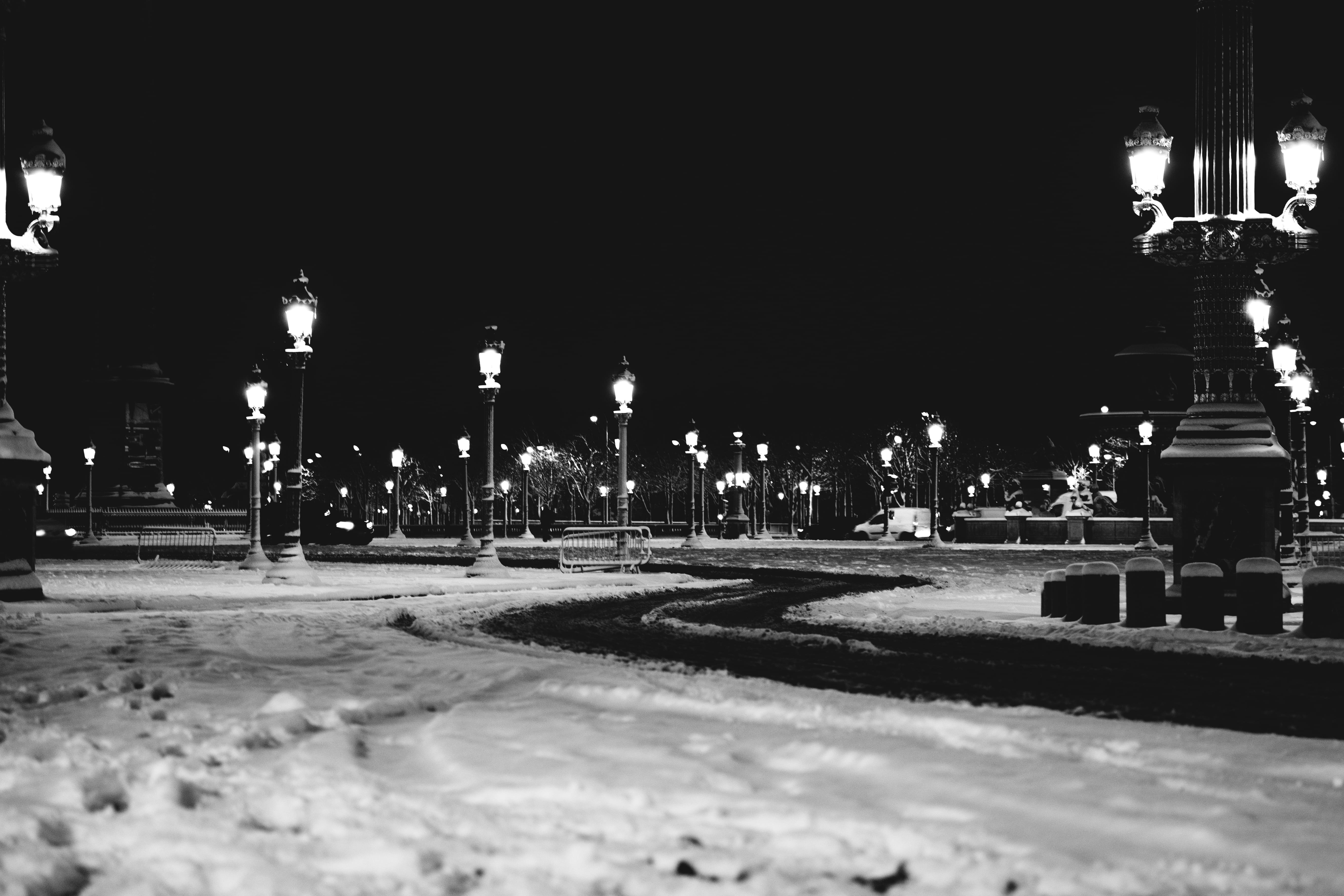 france, transportation, street light, city, lights, black and white, street, paris, nature, architecture, road, outdoors, city street, direction, illuminated, HD Wallpaper