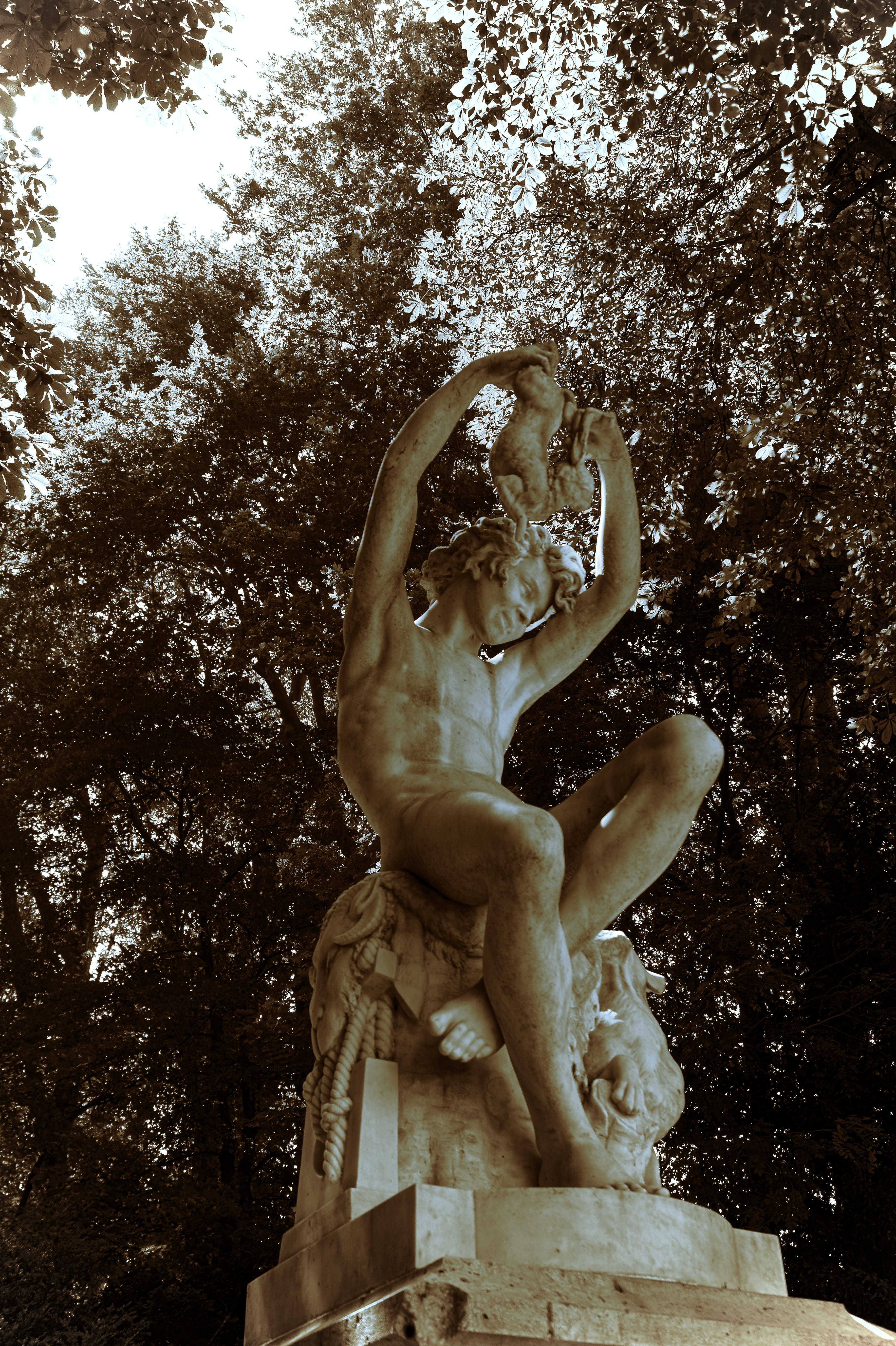 tree, plant, creativity, angel, religion, sculpture, art and craft, no people, grave, female likeness, outdoors, 5K, france, statue, low angle view, nature, Phone HD Wallpaper