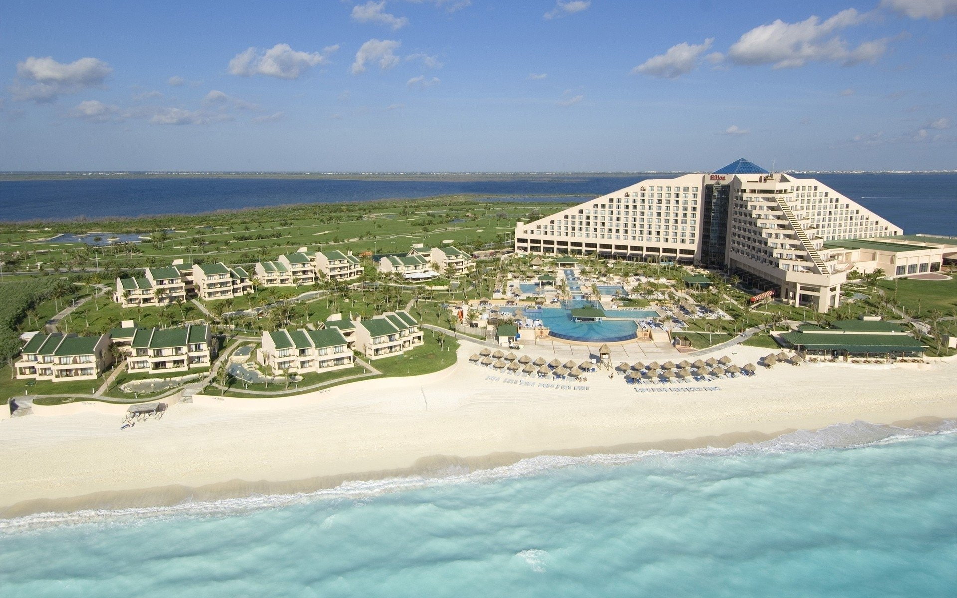 oceano, 1080P, playas, hotel, mexico, palmeras, HD Wallpaper