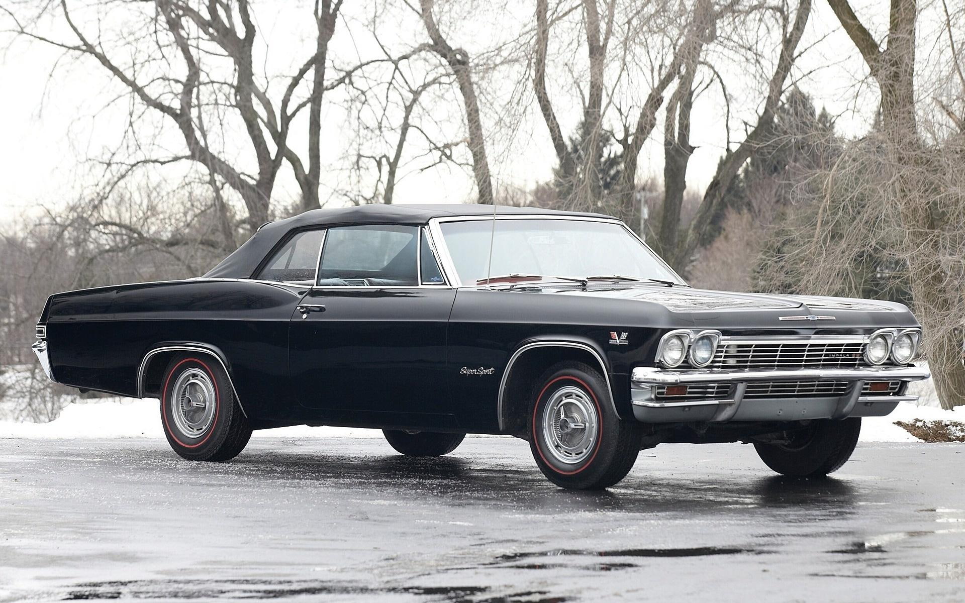 snow, 1080P, convertible, cars, sport, chevrolet, chevy, classic, super, black, impala, antique, HD Wallpaper