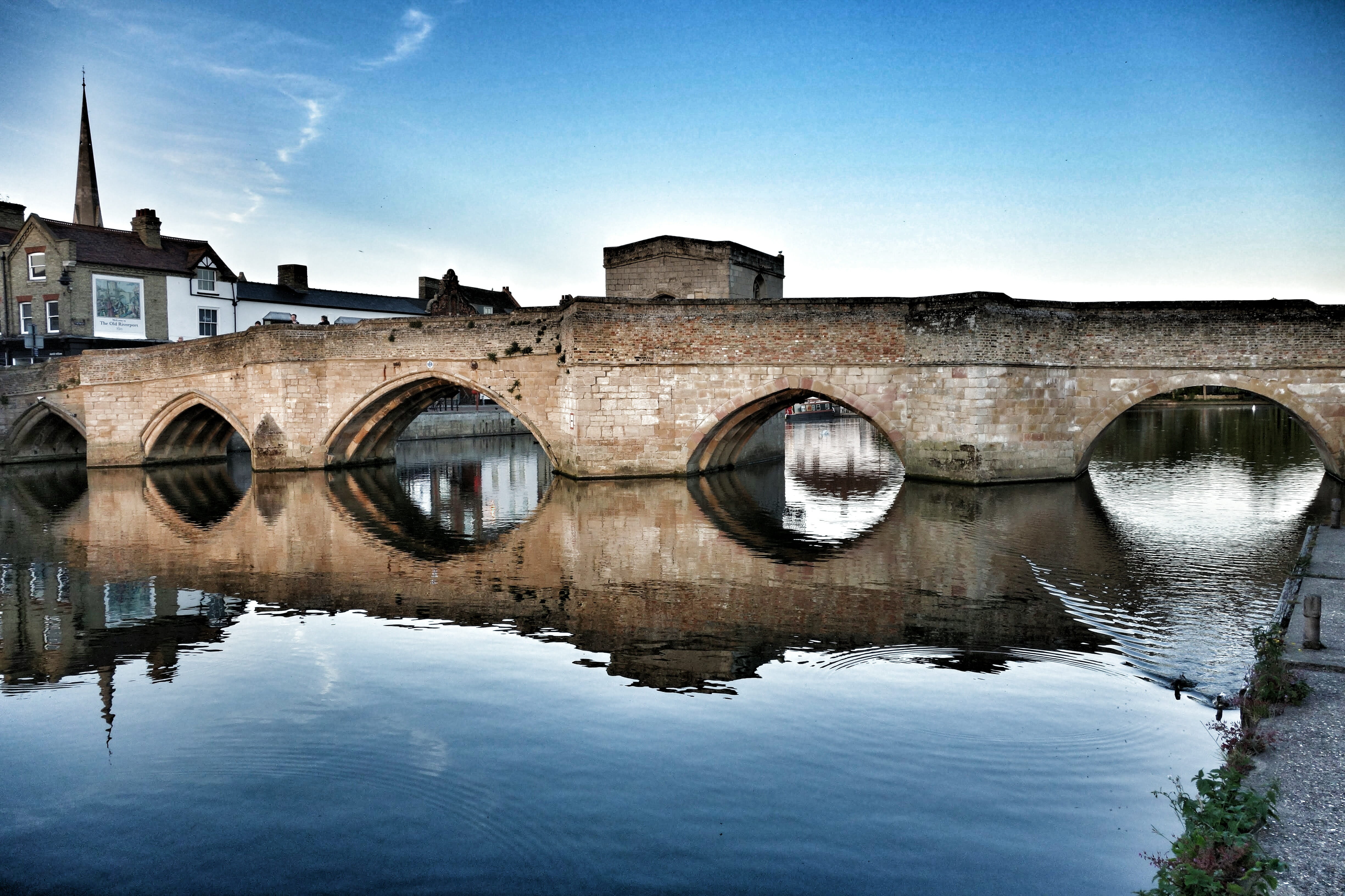 Medieval, architecture, Bridge, arch, reflection, sky, reflections, british, nature, built structure, blue, 4K, outdoors, crossing, heritage, no people, HD Wallpaper
