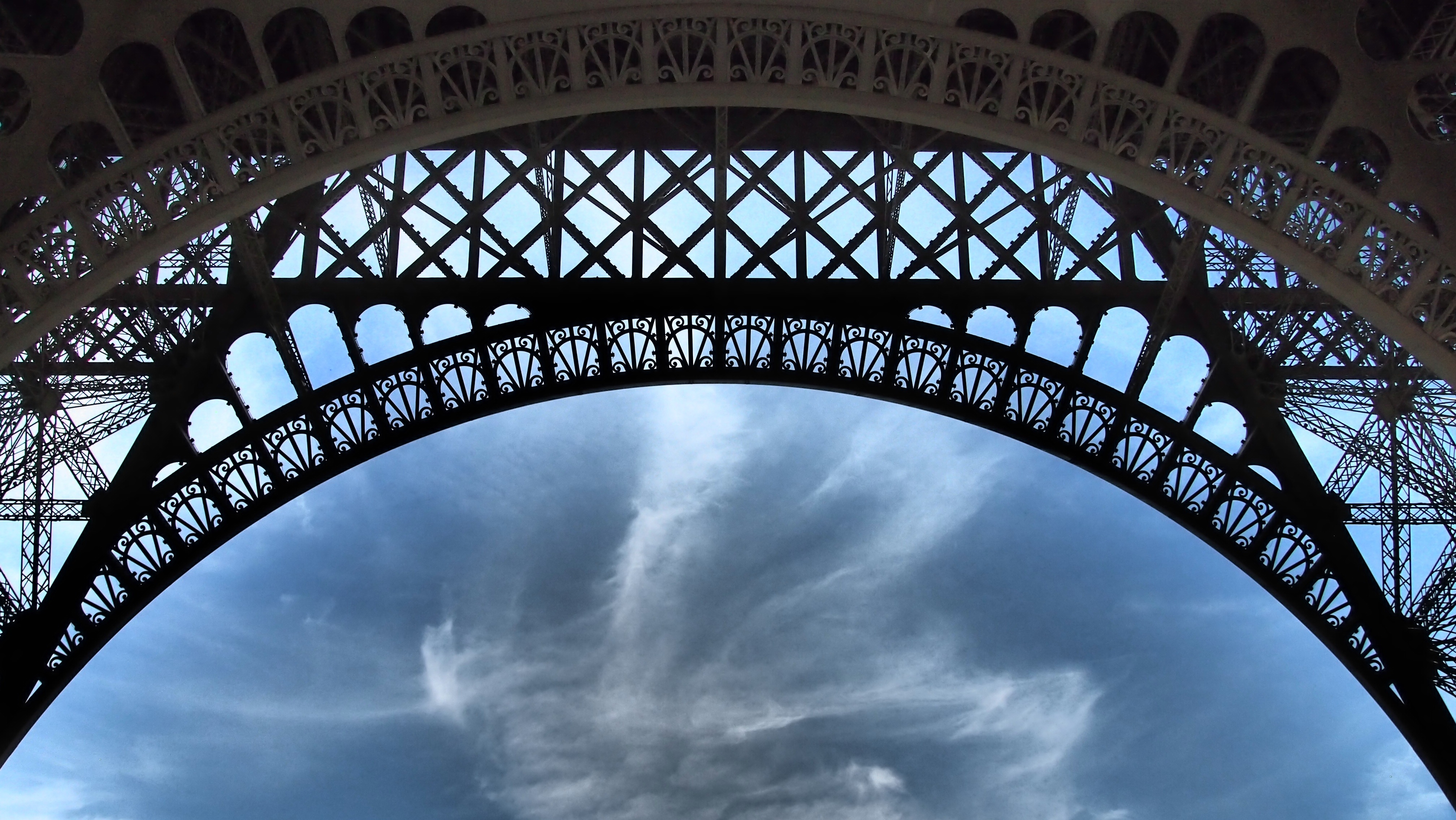 day, famous Place, eiffel tower, travel, travel destinations, city, no people, 4K, tower, pattern, cloud - sky, places of interest, low angle view, paris, HD Wallpaper
