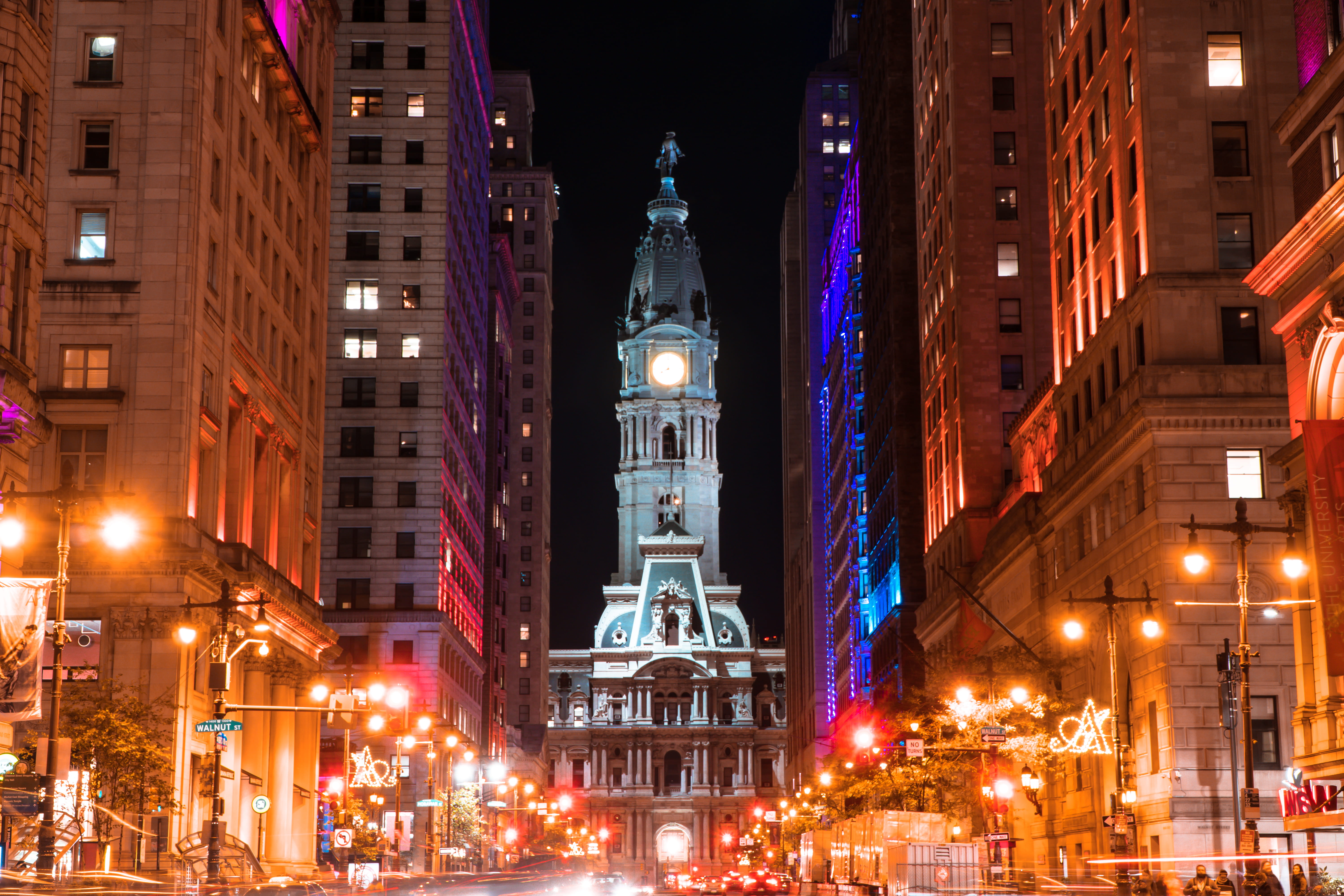street, built structure, illuminated, architecture, night, city, incidental people, skyscraper, tower, building exterior, street light, office building exterior, HD Wallpaper