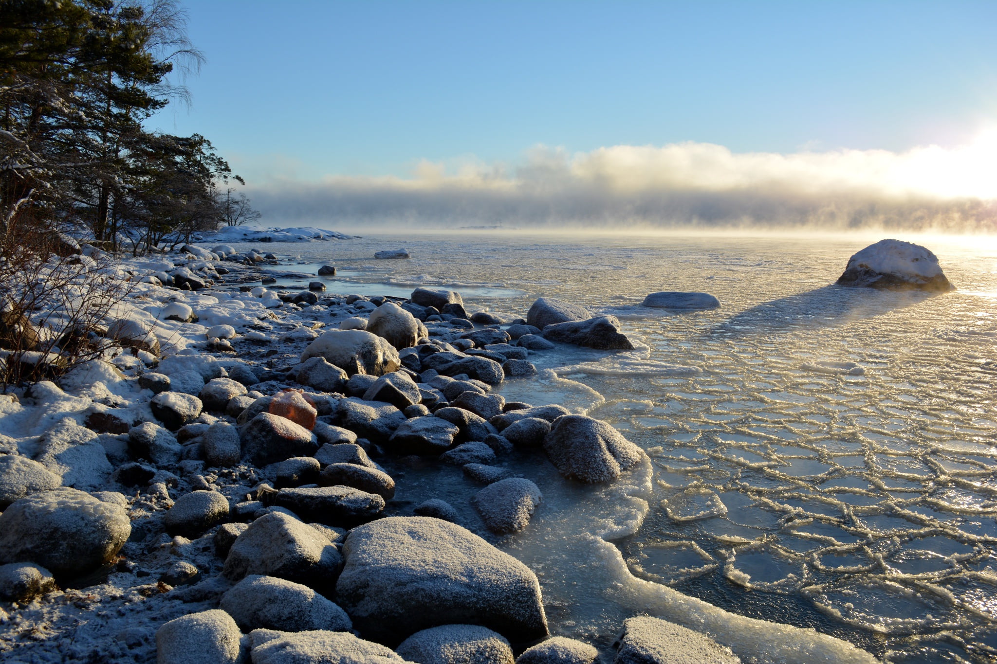 Helsinki, The Baltic sea, winter, Kallahti, 1080P, Finland, Uusimaa, coast, sea, stones, HD Wallpaper