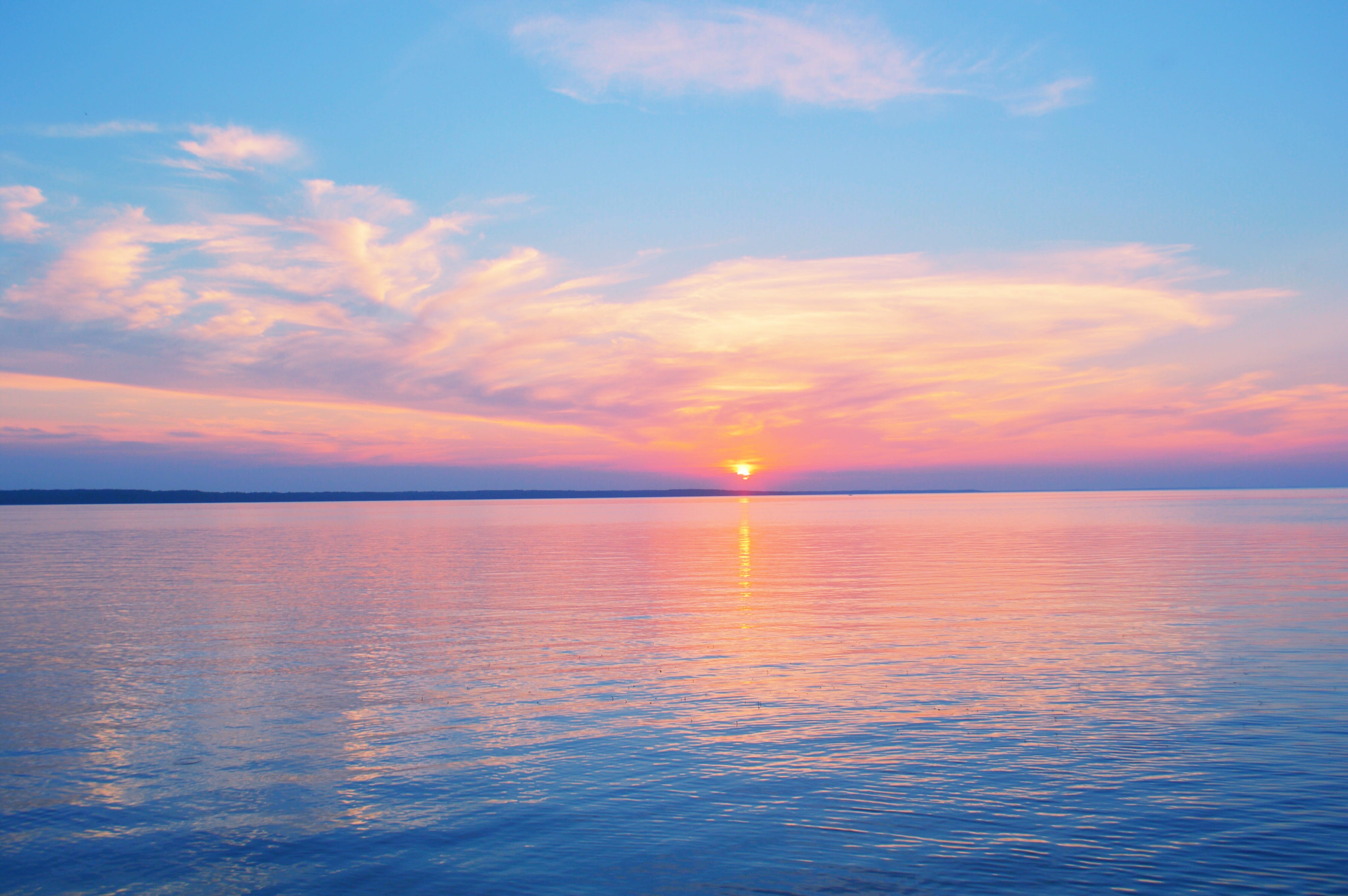 lake, beauty in nature, nature, tranquility, blue, sky, scenics - nature, reflection, horizon over water, beach, no people, sunset, sea, pastel, finnish, HD Wallpaper
