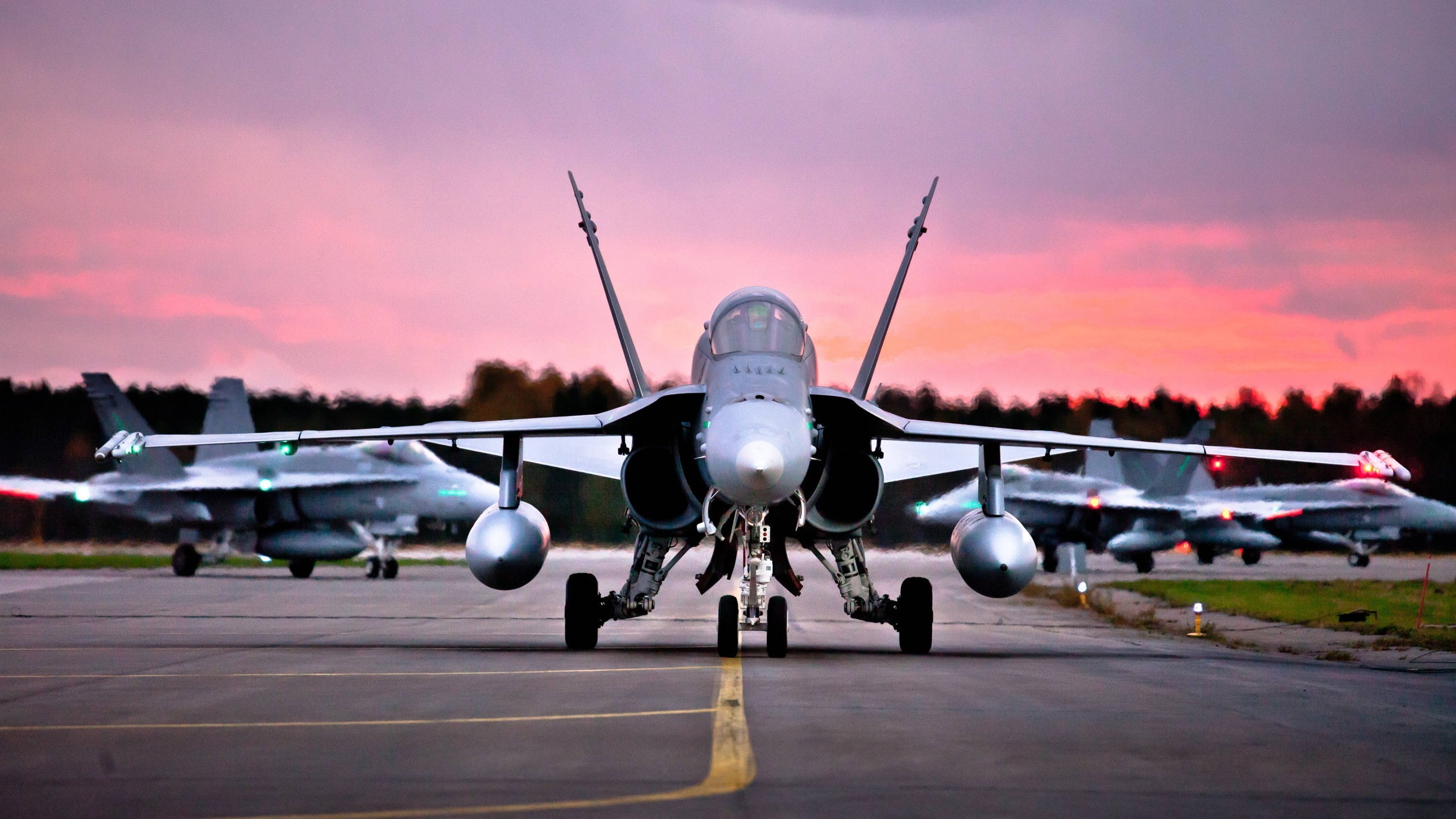 airfield, transportation, jet engine, airport runway, no people, plane, landing - touching down, military finnish air force mcdonnell douglas f a 18 hornet, HD Wallpaper