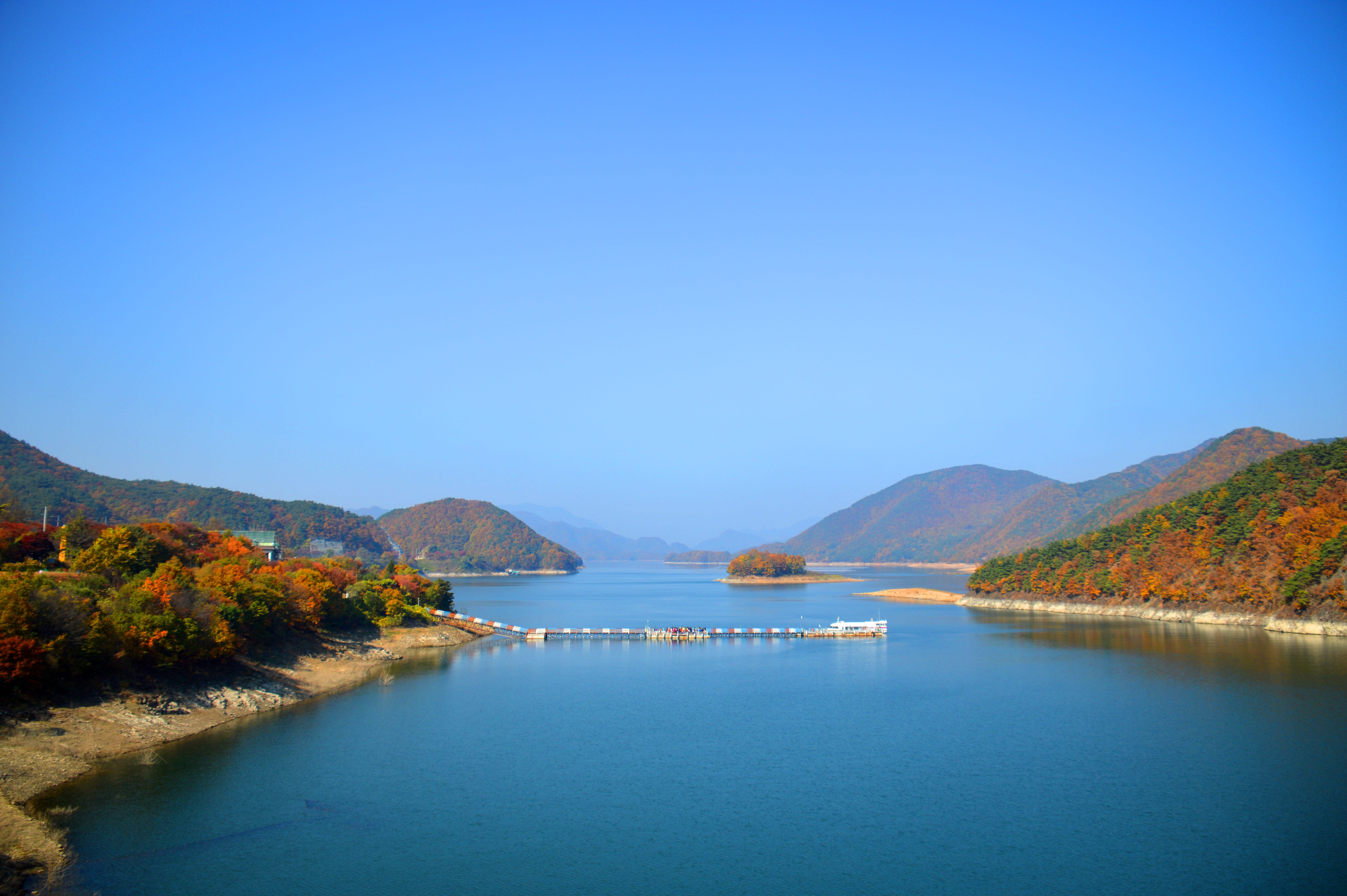 republic of korea, han river, no people, mountain, plant, 5K, day, landscape, blue, mountain range, tranquility, clear sky, river, water, scenics - nature, HD Wallpaper