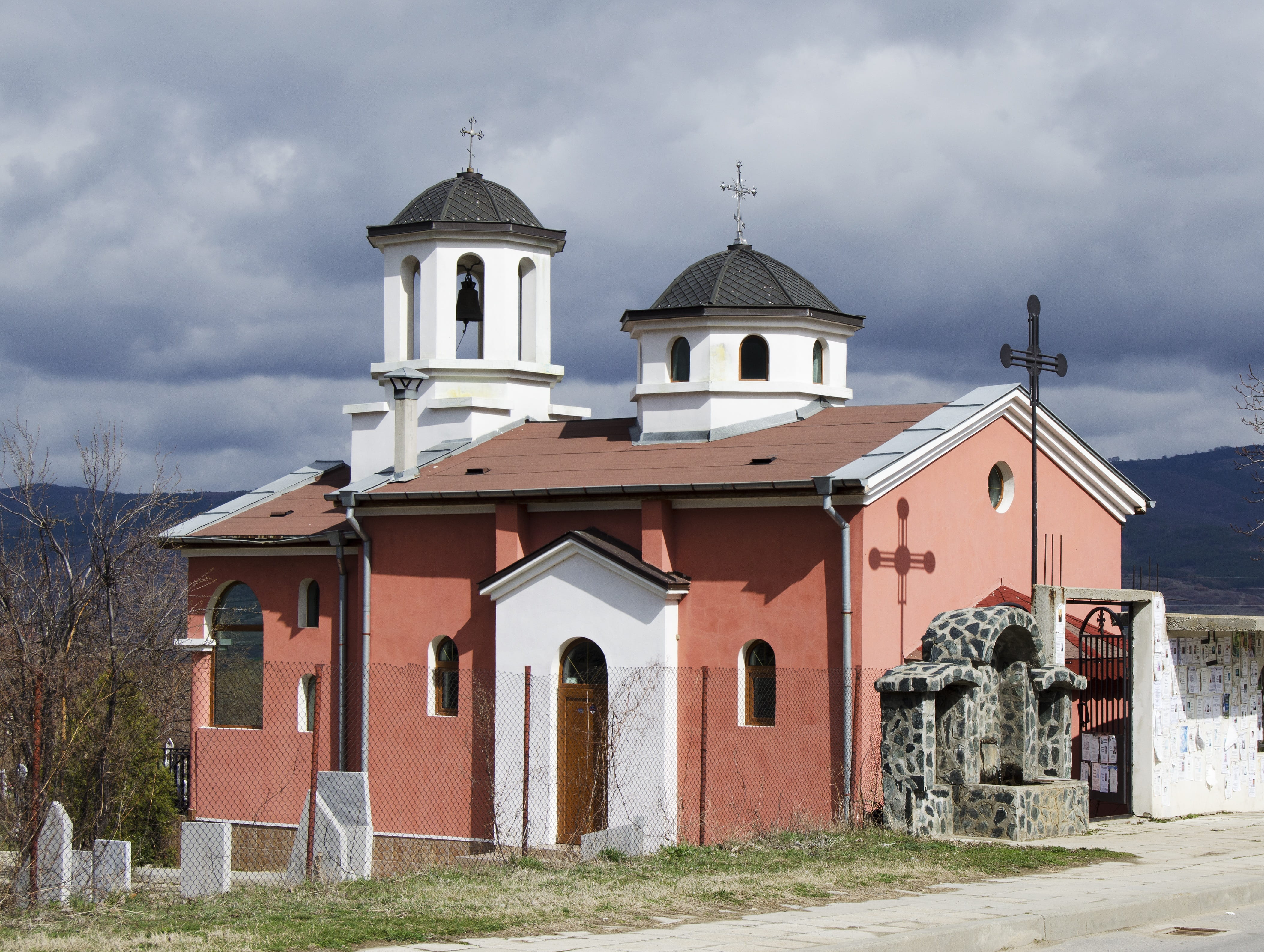 spring, no people, architecture, cross, place of worship, white, day, spirituality, sunny, christian, bell tower, cloud - sky, orange, easter, village, HD Wallpaper