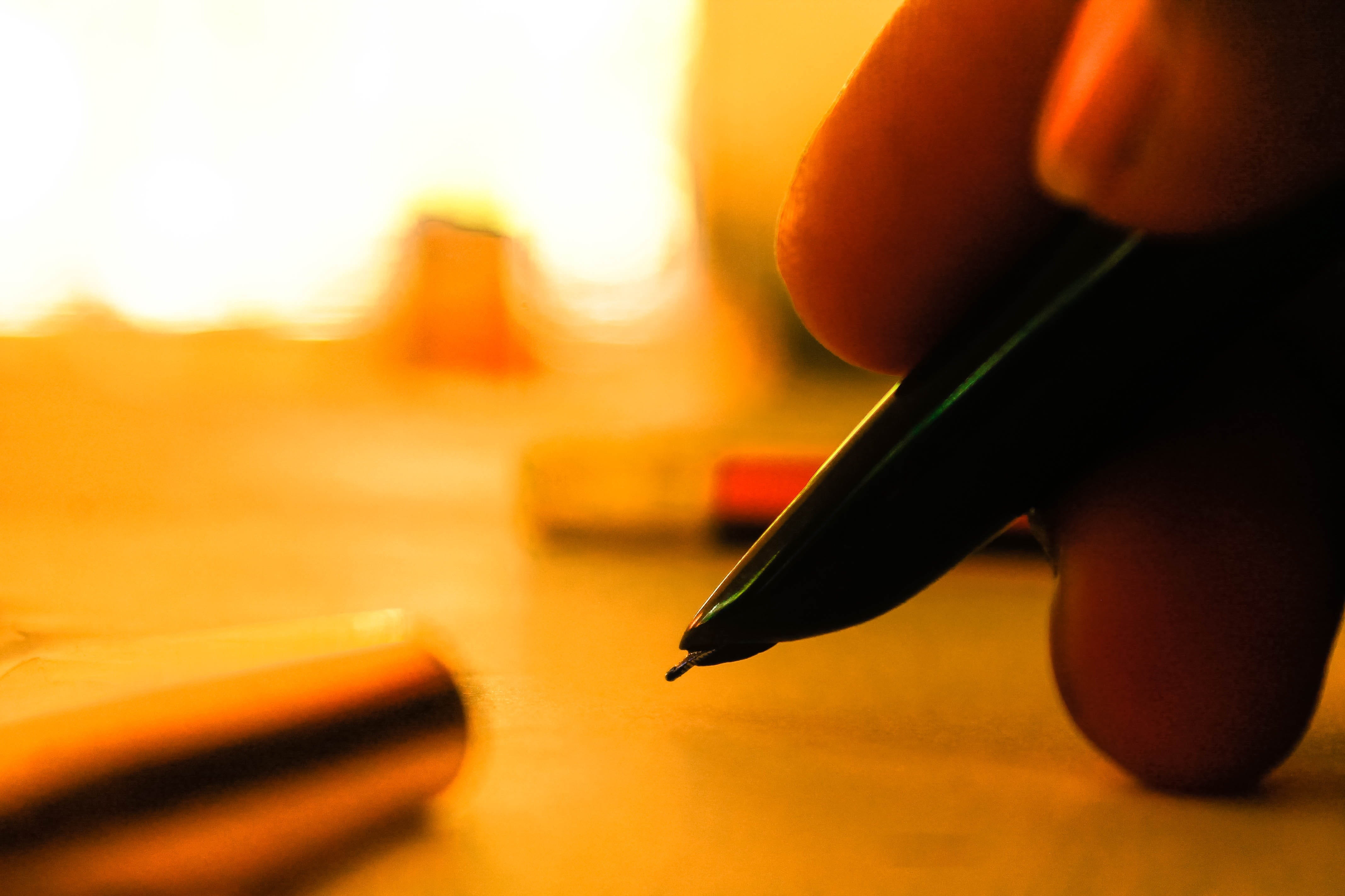 indoors, fountain pen, table, paper, creativity, pen, writing instrument, pencil, art and craft, food and drink, black color, selective focus, close-up, HD Wallpaper