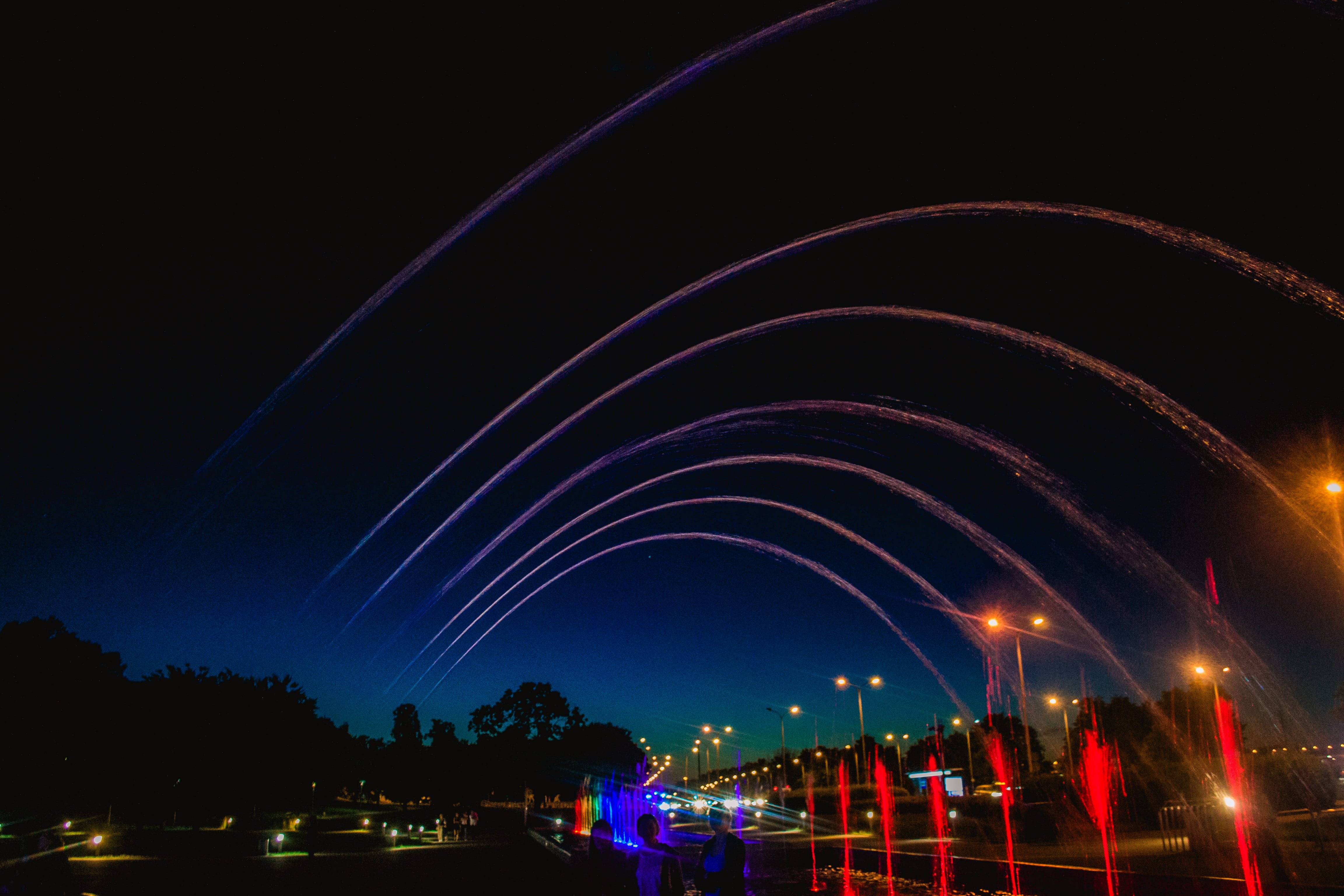 transportation, power in nature, lighting equipment, city, motion, outdoors, illuminated, long exposure, architecture, night, shadow, warszawa, motor vehicle, HD Wallpaper