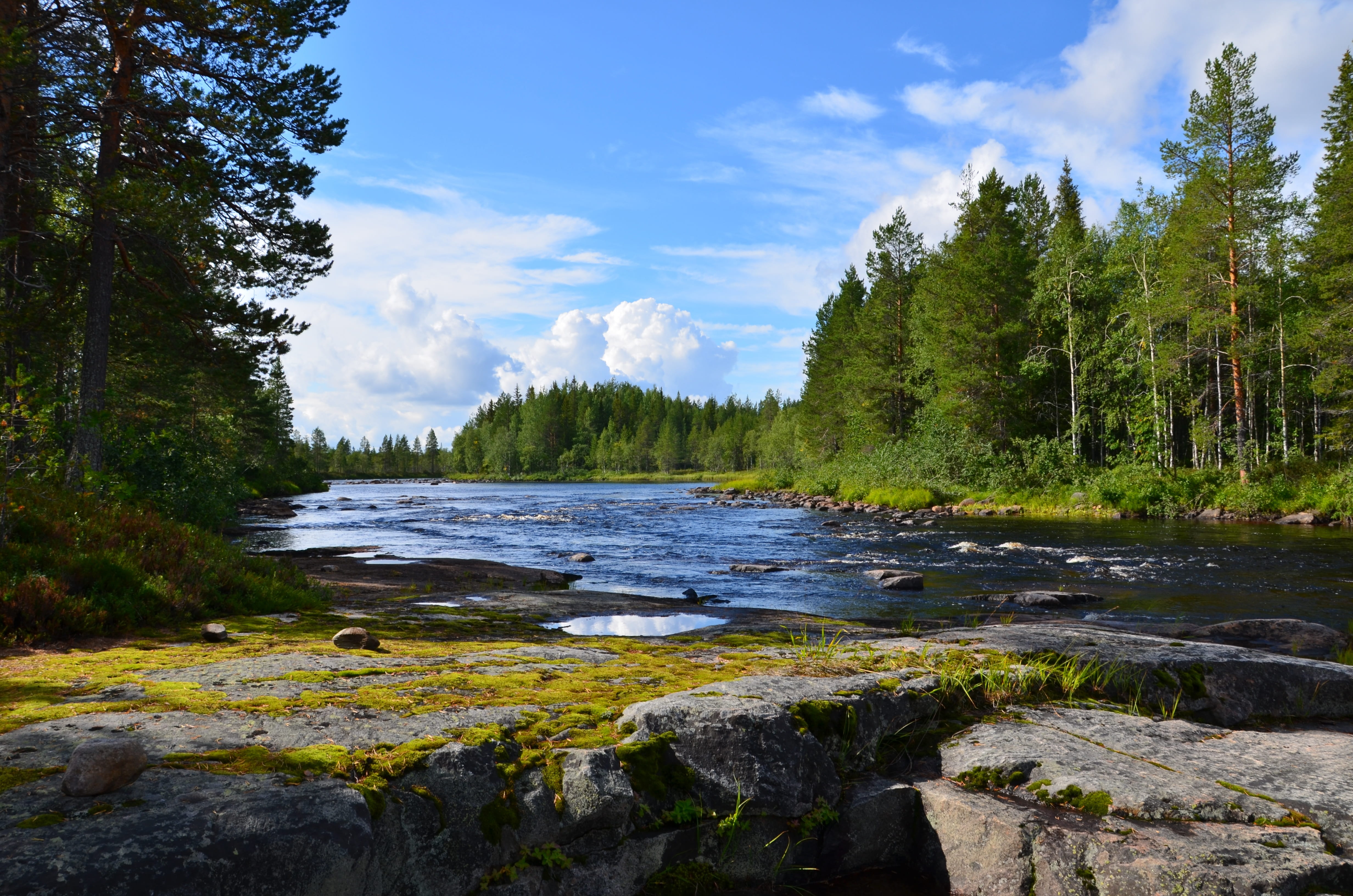 day, beauty in nature, 4K, rock, sky, north, no people, scenics - nature, flowing, plant, green color, tranquil scene, clouds, solid, nature, water, non-urban scene, HD Wallpaper